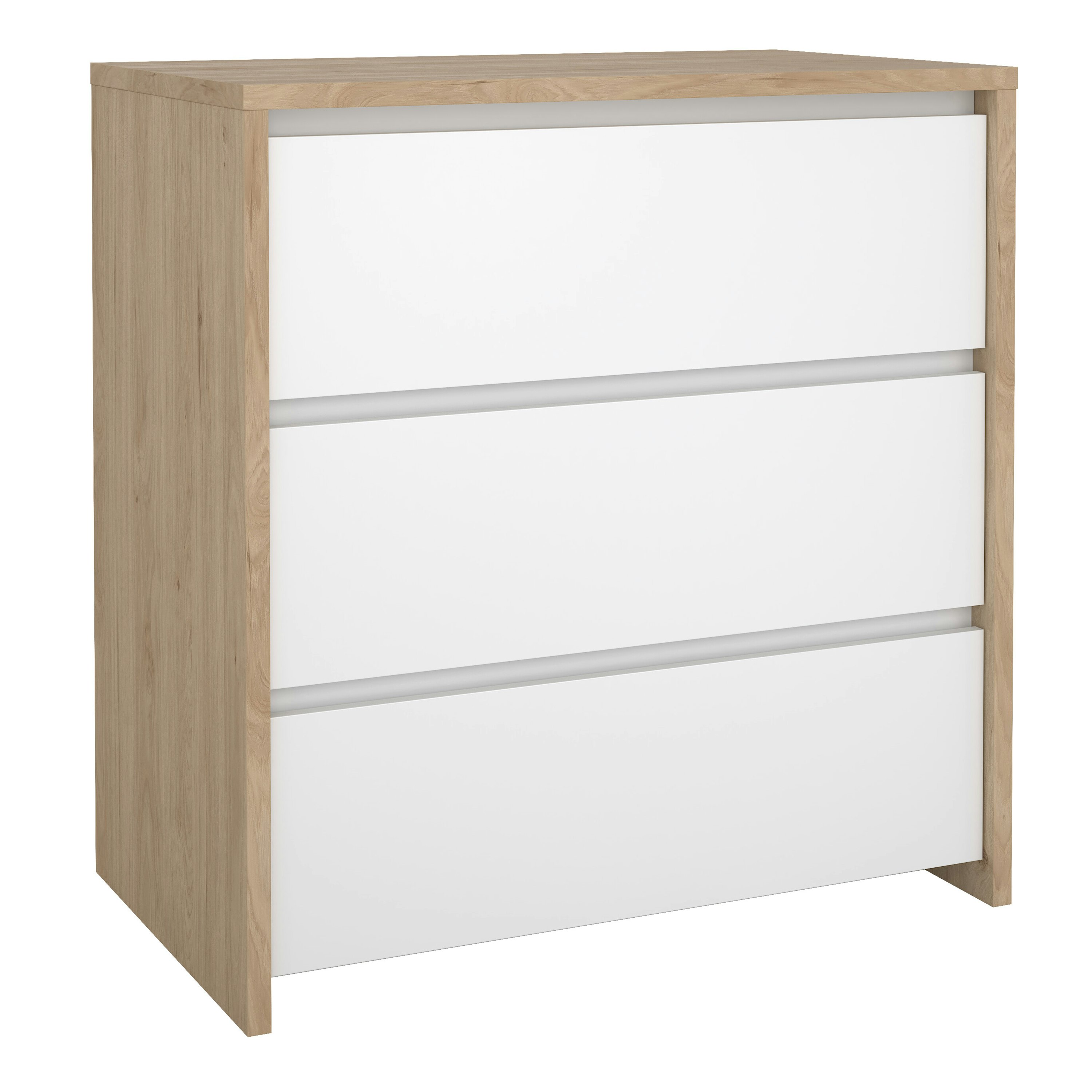 Furniture To Go White Next Chest 3 Drawers Jackson Hickory High Gloss - Oak & - High Gloss - Melamine