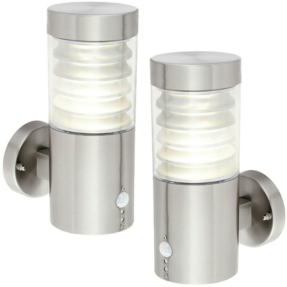 Rackhams Light Pack Ip44 Outdoor Led Brushed Steel Spiralled Outdoor Pir Wall Lamp Size 2