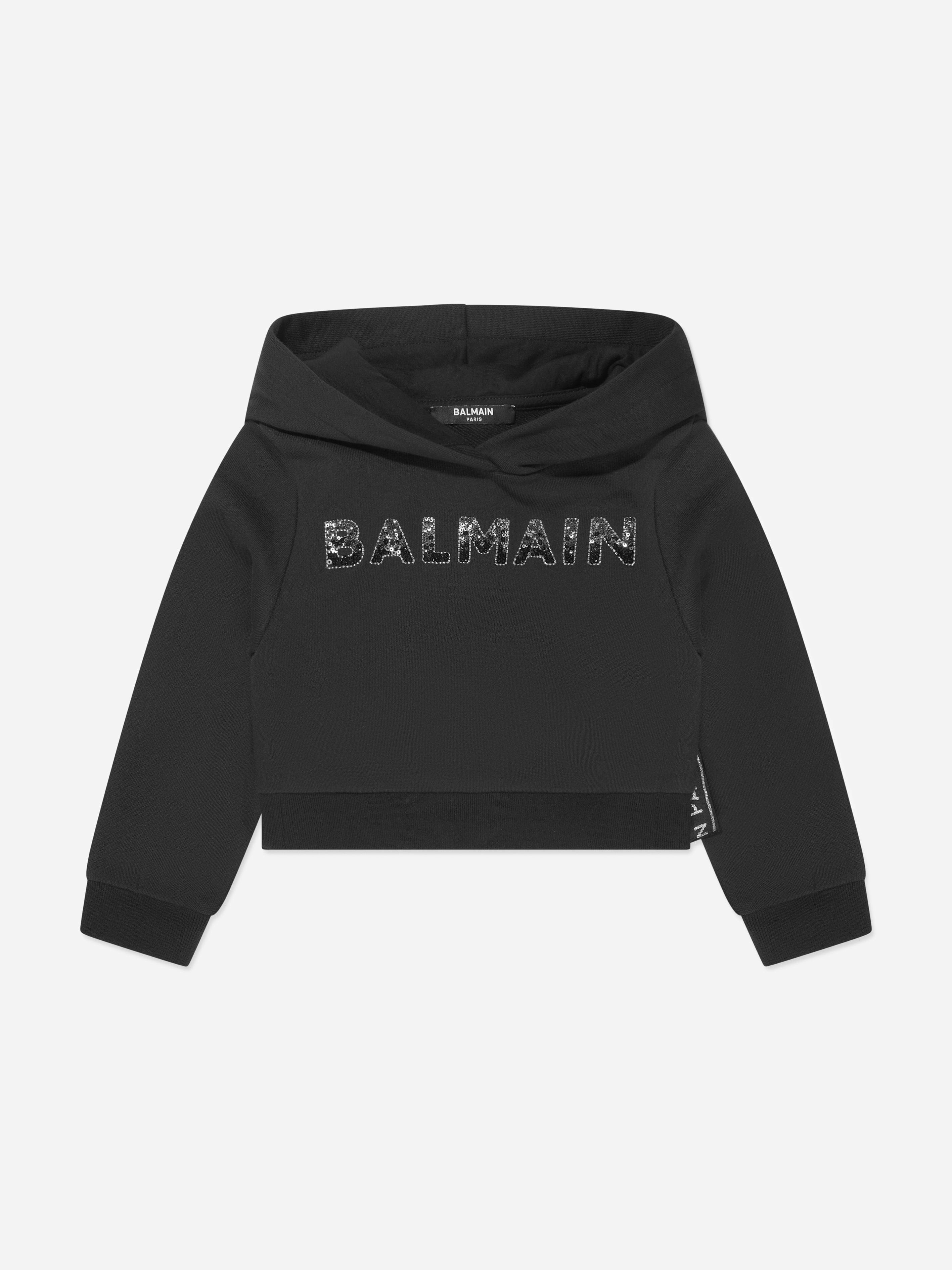 Balmain Girls Black Logo Hoodie In - 8 Yrs
