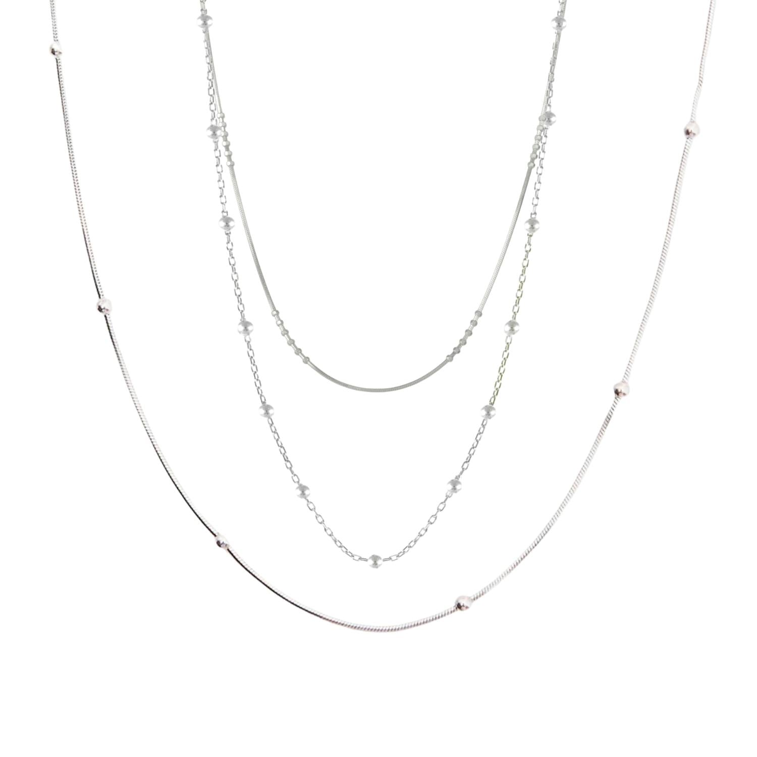 Spero London Silver Beaded Satellite Sterling Chain Necklace Layering Set