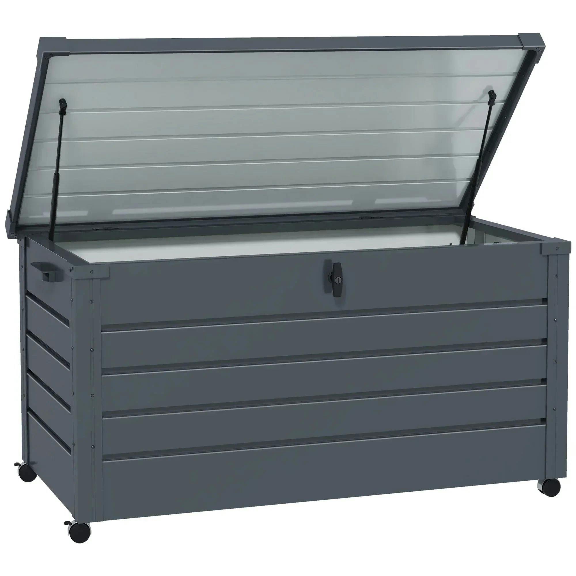 George Dark Grey Outsunny 331L Waterproof Outdoor Storage Box With Wheels - Image 4