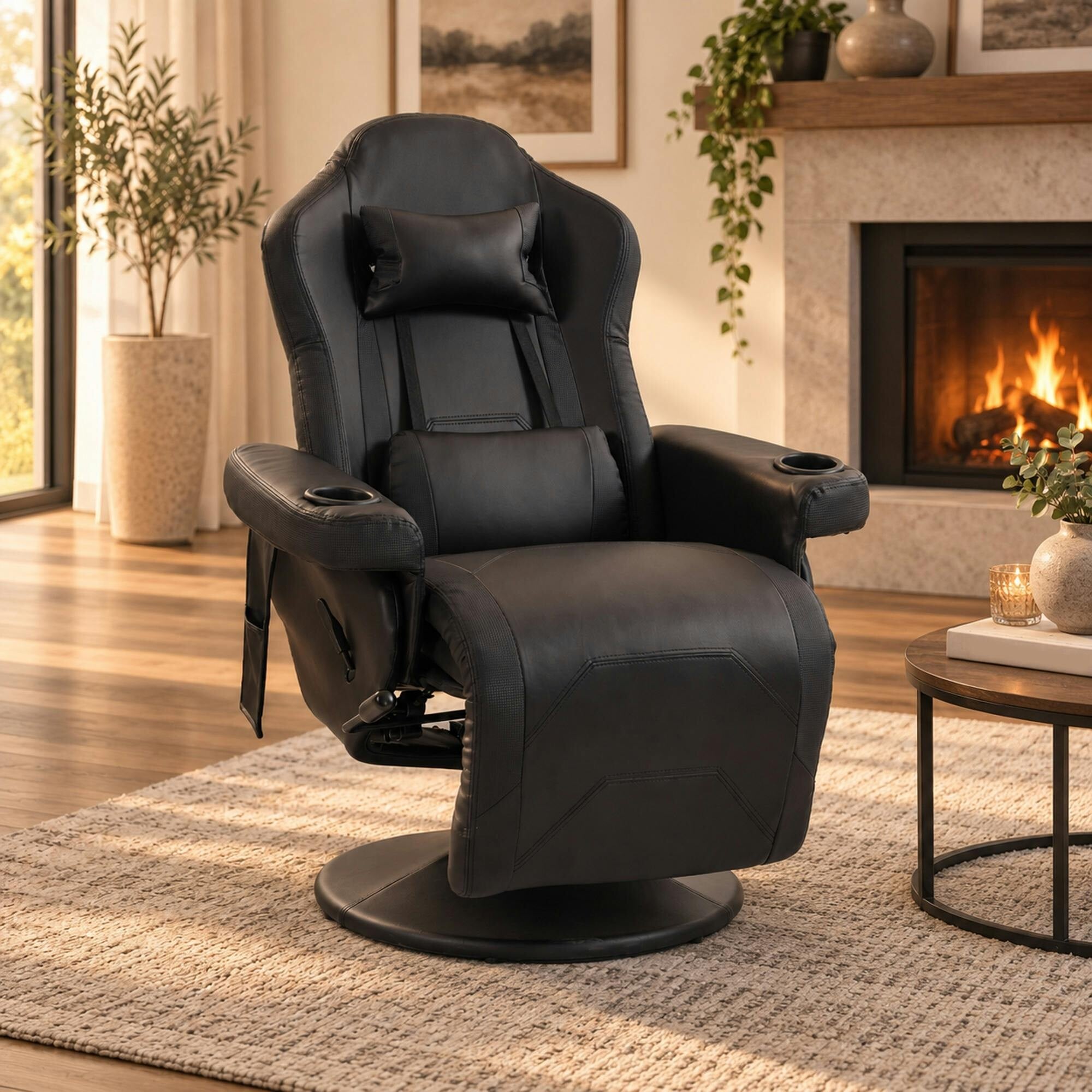 Homcom Black Manual Recliner Armchair Pu Sofa Chair With Footrest And Reclining