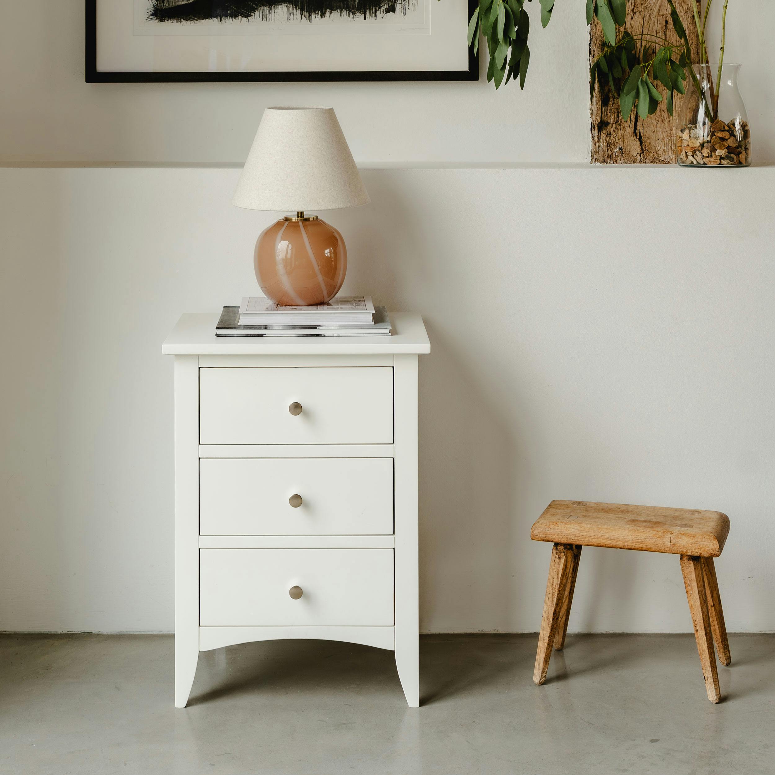 Rackhams White Edward Hopper Bedside Table 3 Drawer Modern Nightstand