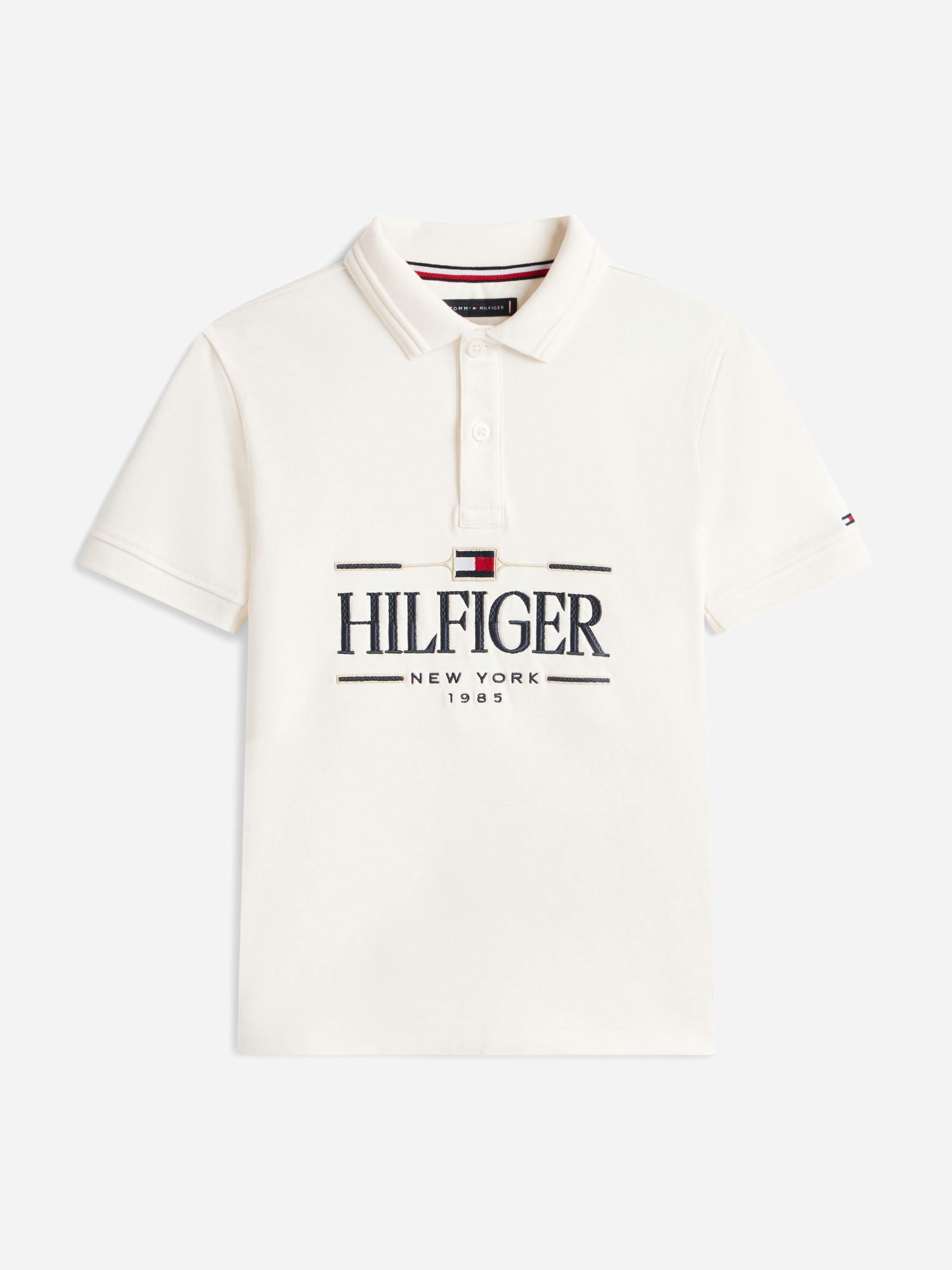Tommy Hilfiger Boys Ivory Tommy Icons Interlock Polo Shirt In - 10 Yrs