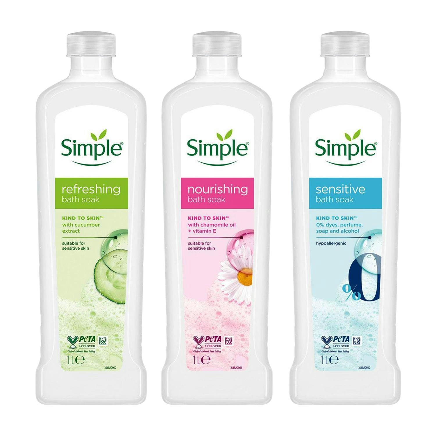Simple Bath Soak 1L Multipack Nourishing Sensitive Refreshing 12 Pack