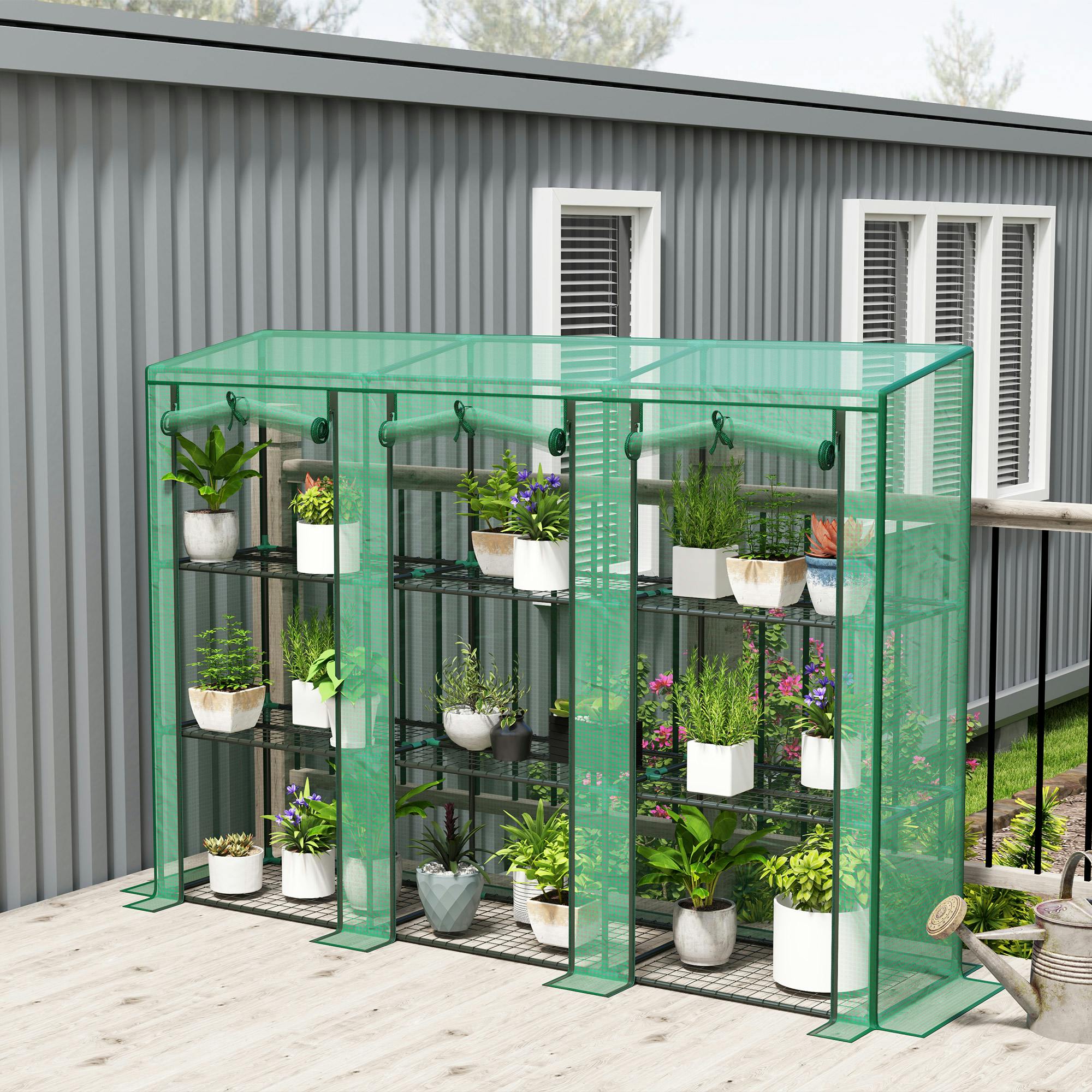 Rackhams Green 3 Tier Lean-To Mini House With Pe Cover, - 215L X 46W X 151H Cm - House
