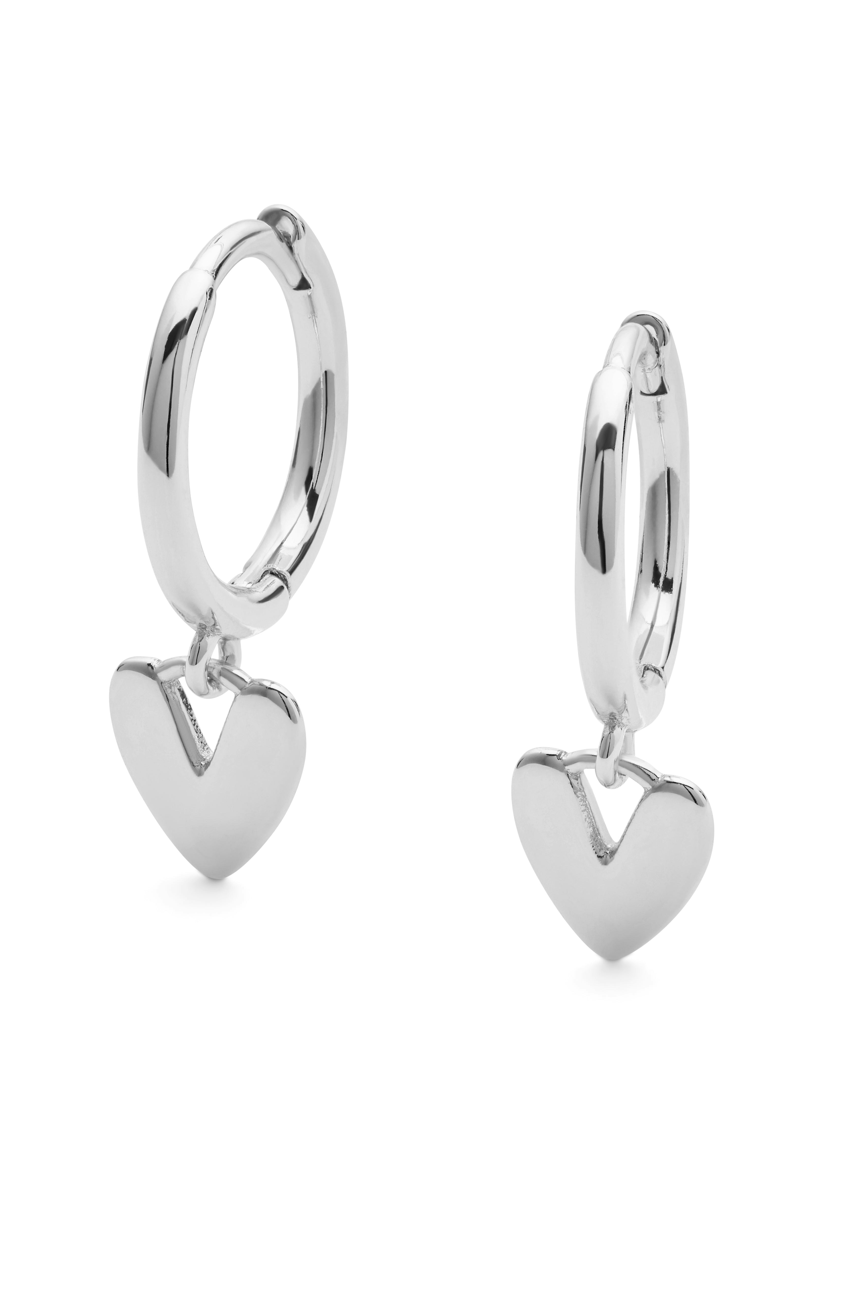 Elk & Bloom Silver Sterling Love Heart Hoop Earrings - No Thank You