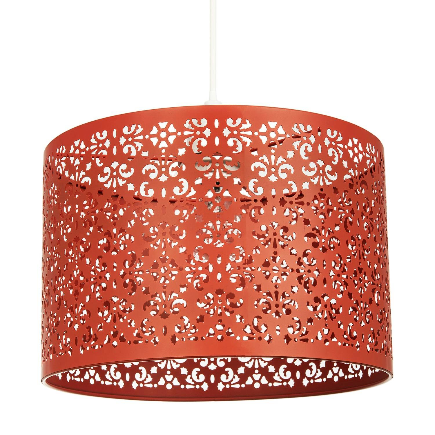 Happy Homewares Orange Vivid Moroccan Metal Pendant Lamp Shade With Floral Decoration