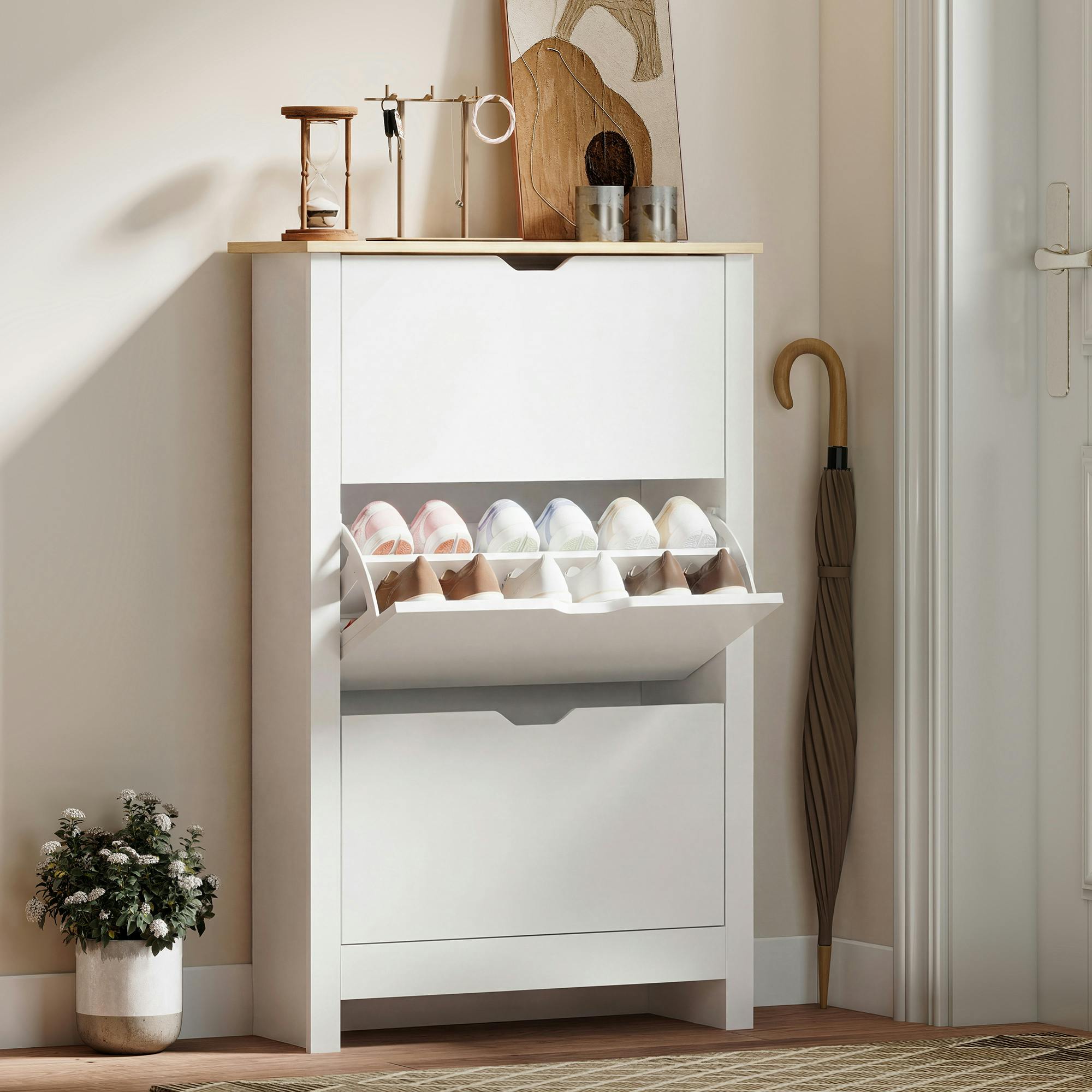 Photos - Hallway Furniture HOMCOM Rackhams 18-Shoe Storage Cabinet 6 Shelves 3 Drawers Tabletop High Gloss White 