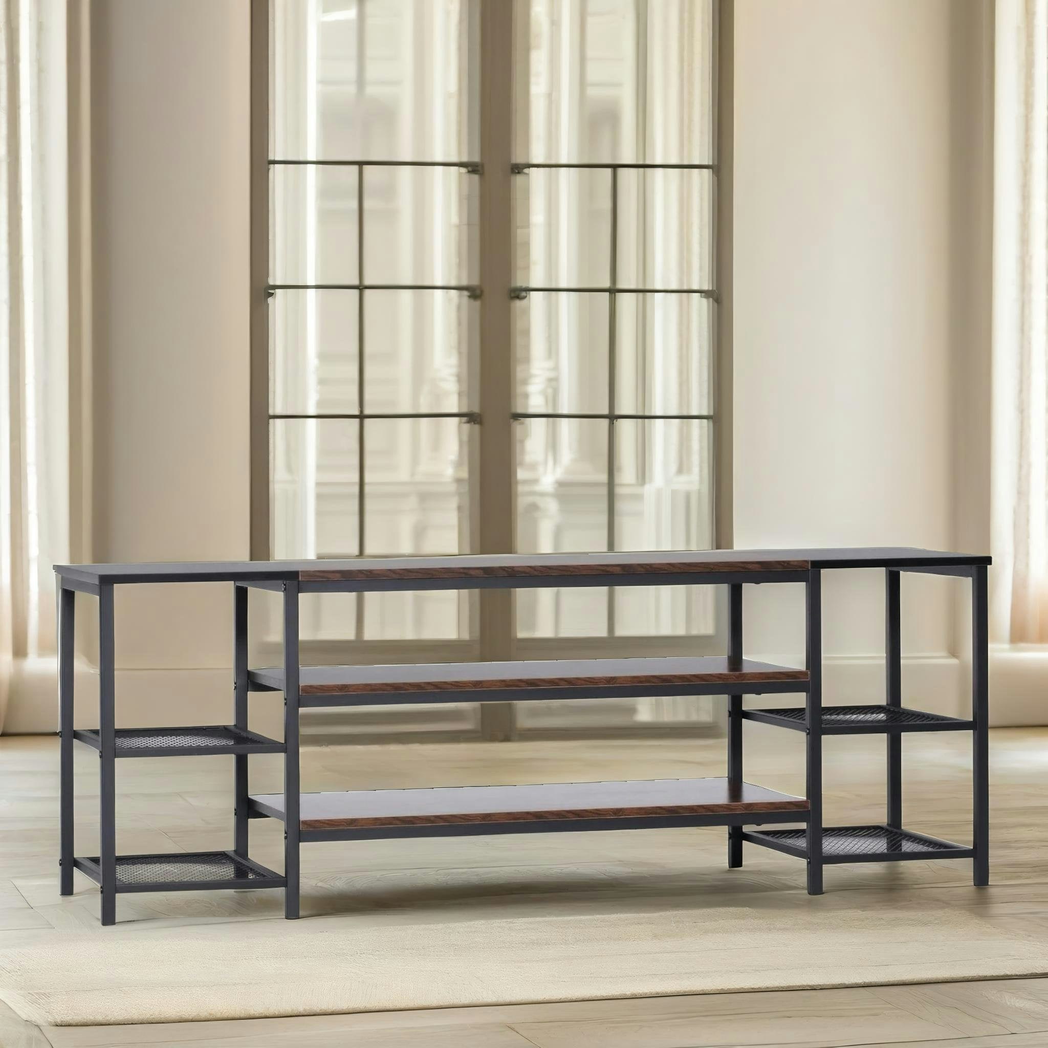 Rafaelo Mobilia Brown 3 Tier Tv Stand Unit With Open Shelves