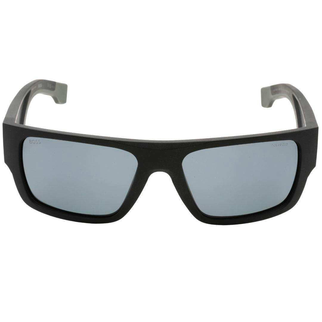 Hugo Boss Men's Black/Grey Rectangular Sunglasses - Matt - One Size - 100% Mixed