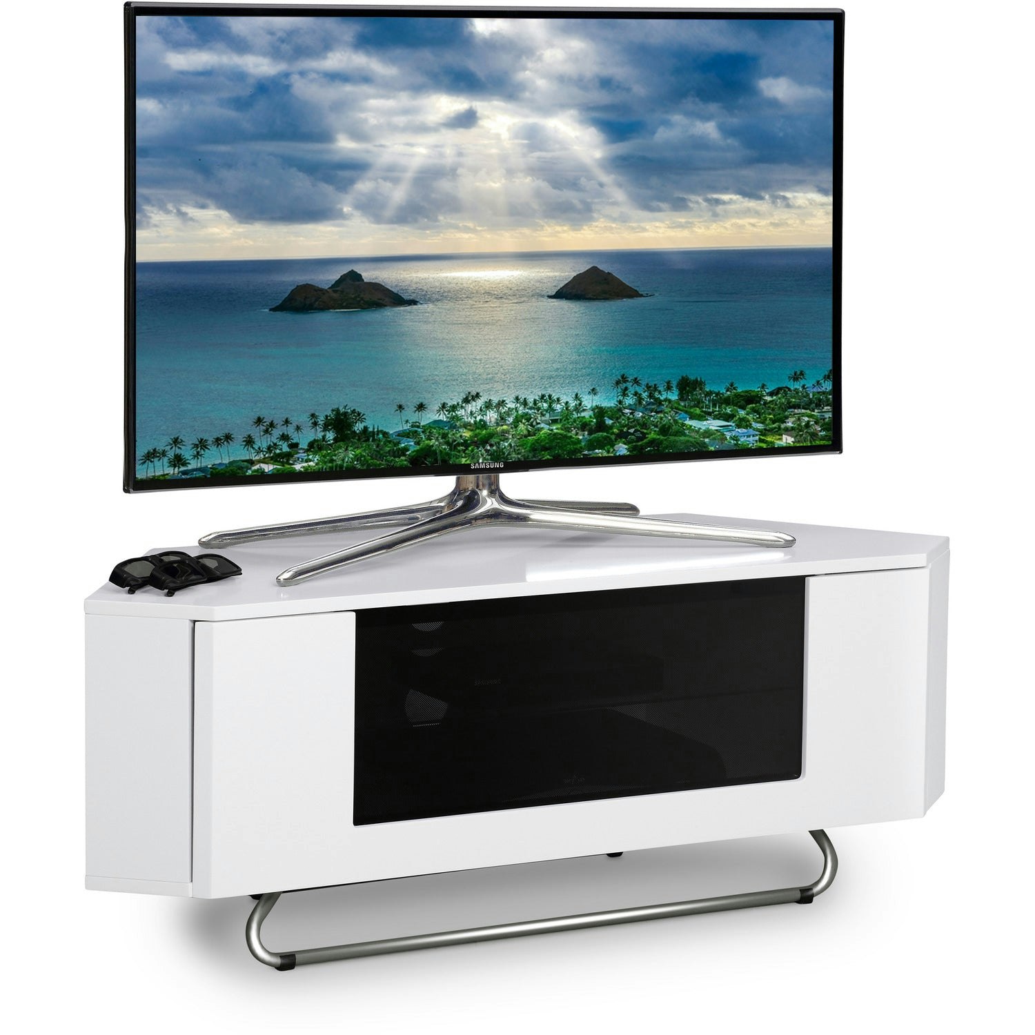 Rackhams White/Black Hampshire Corner-Friendly Gloss With Contrast Beam-Thru Remote Friendly Door 26"-50" Flat Screen Tv Cabinet