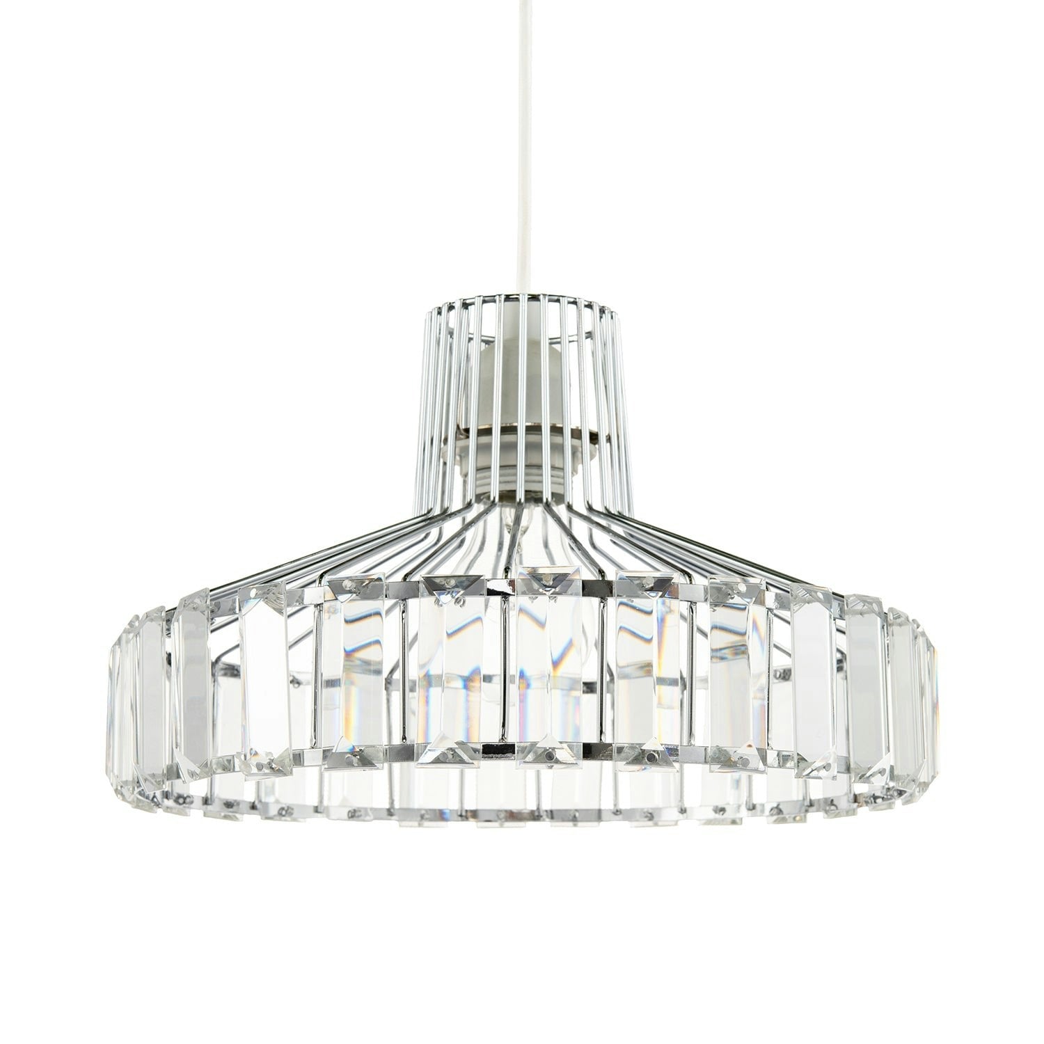 Happy Homewares Light Modern Chrome Plated Easy Fit Pendant Shade With Clear Acrylic Prisms