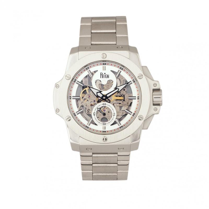 Reign Men's Silver Commodus Automatic Skeleton Watch