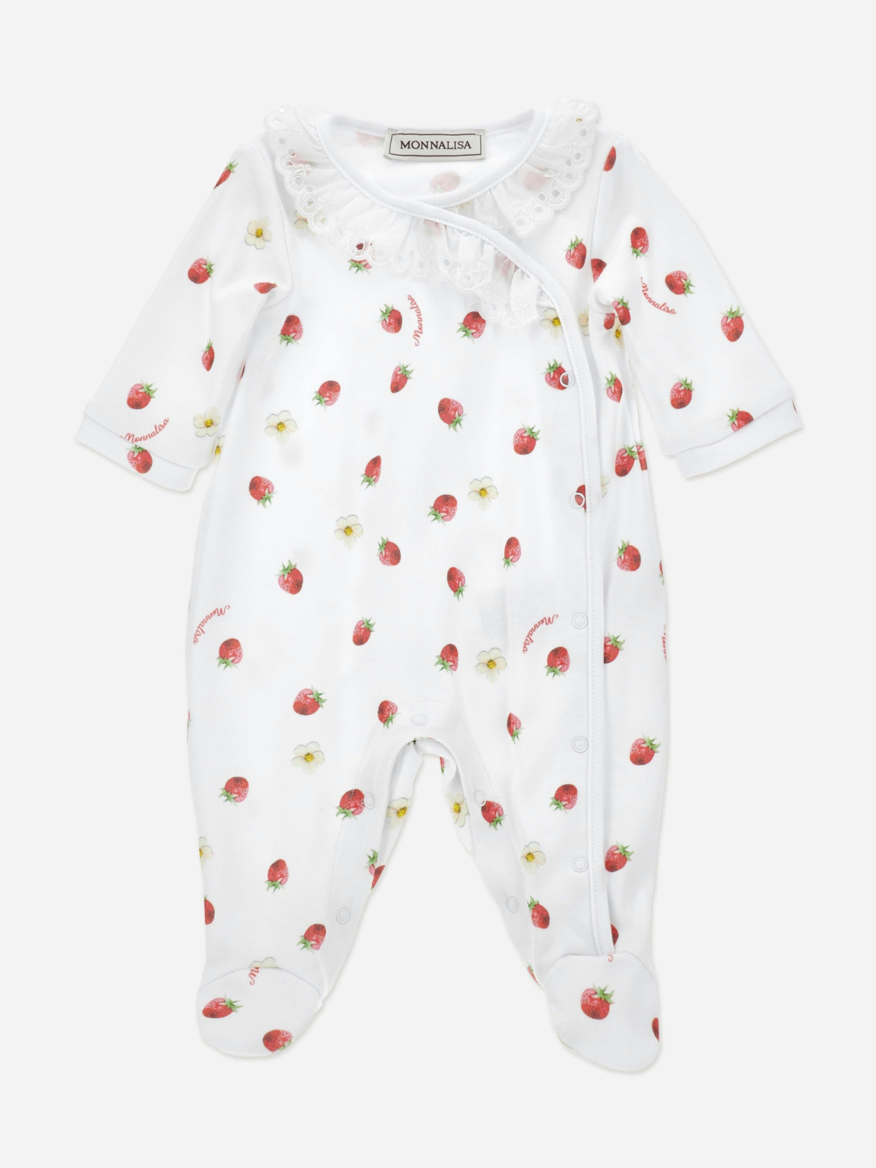 Monnalisa Women's White Baby Girls Strawberries Babygrow In - 6 Mths