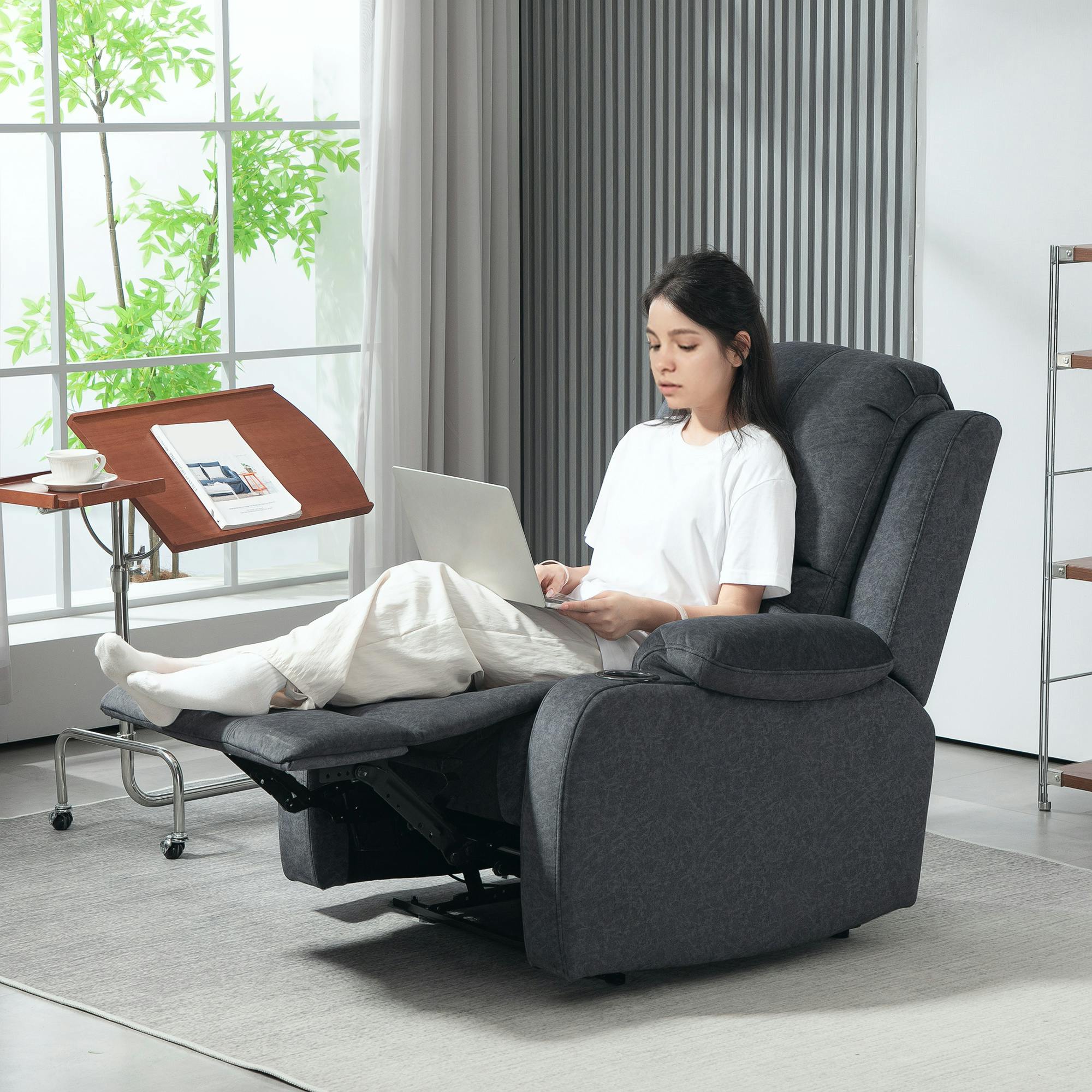 Homcom Black Recliner Armchair For Living Room, Recliner With Cup Holder