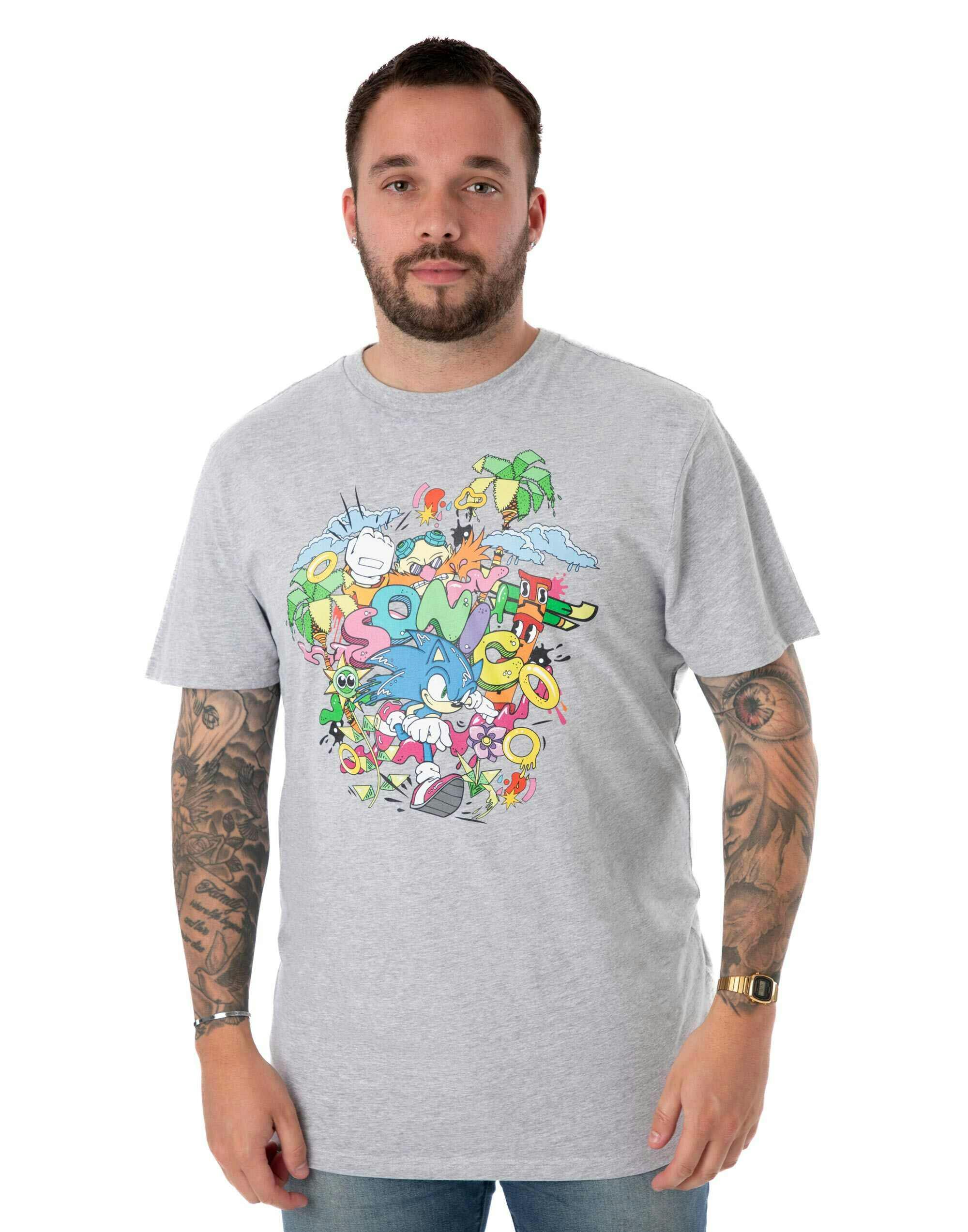 Vanilla Underground Men's Grey Sonic The Hedgehog Psychedelic Short Sleeved T-Shirt - XXX-Large