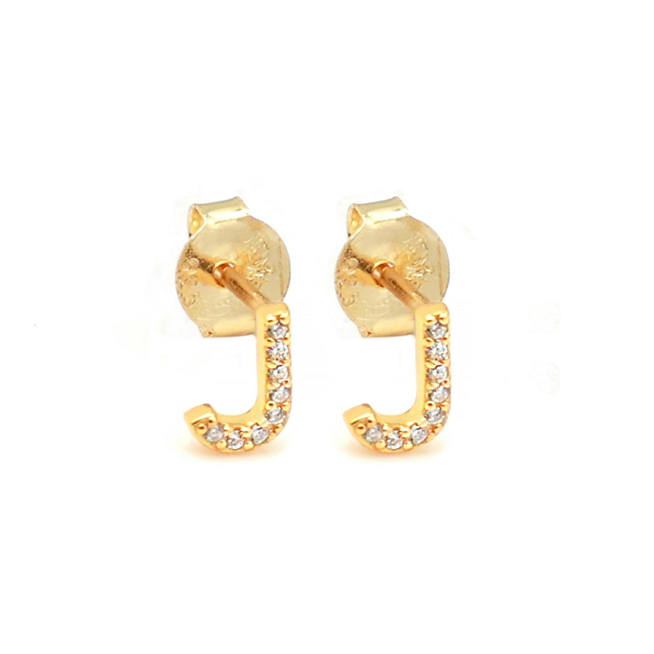 Say It With Yellow/Gold Dainty Initial Earring Pair - J