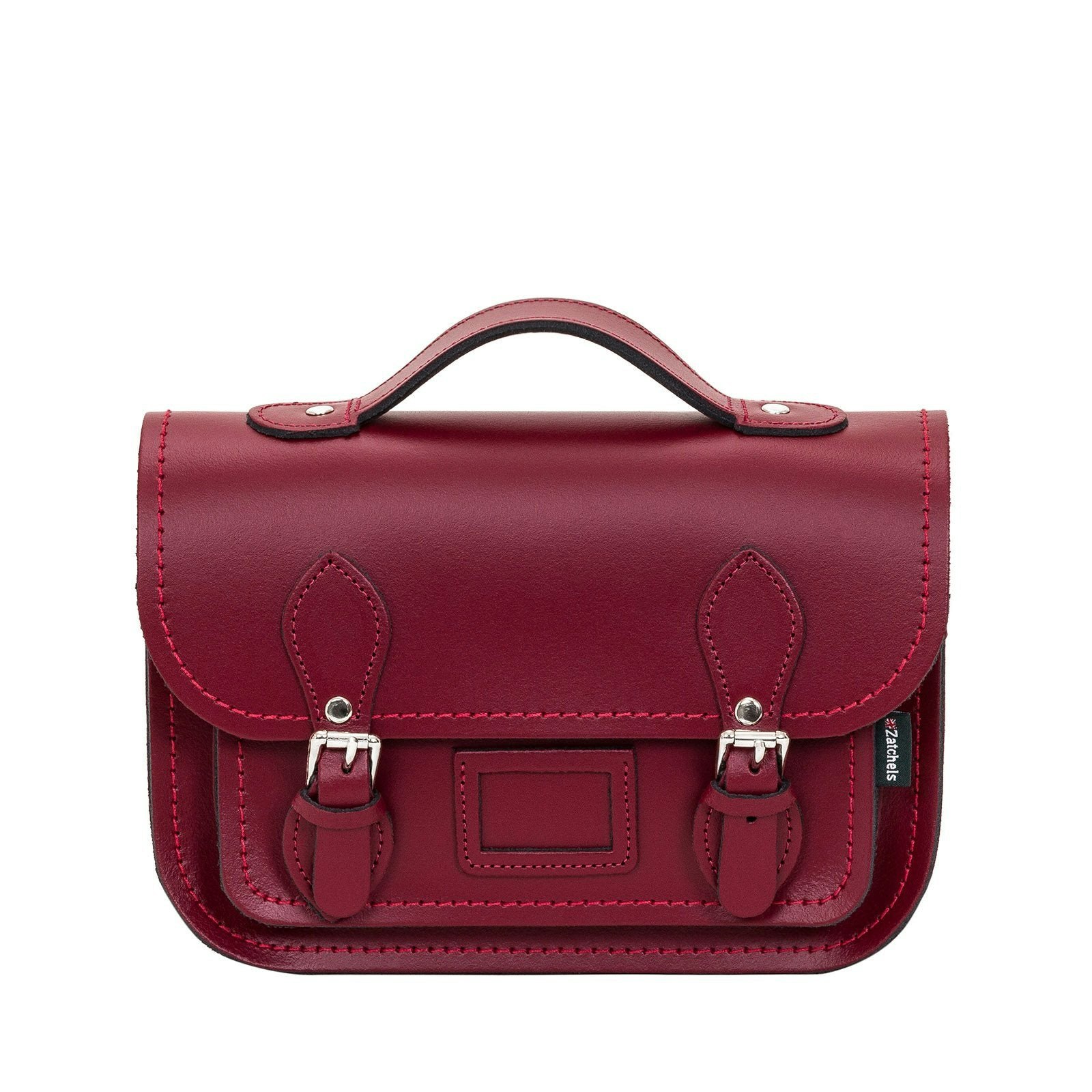 Zatchels Silver Leather Midi Satchel - Oxblood