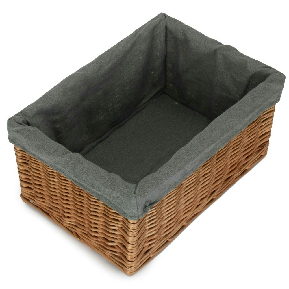 Rackhams Grey Double Steamed Cotton Lined Willow Storage Baskets - Large