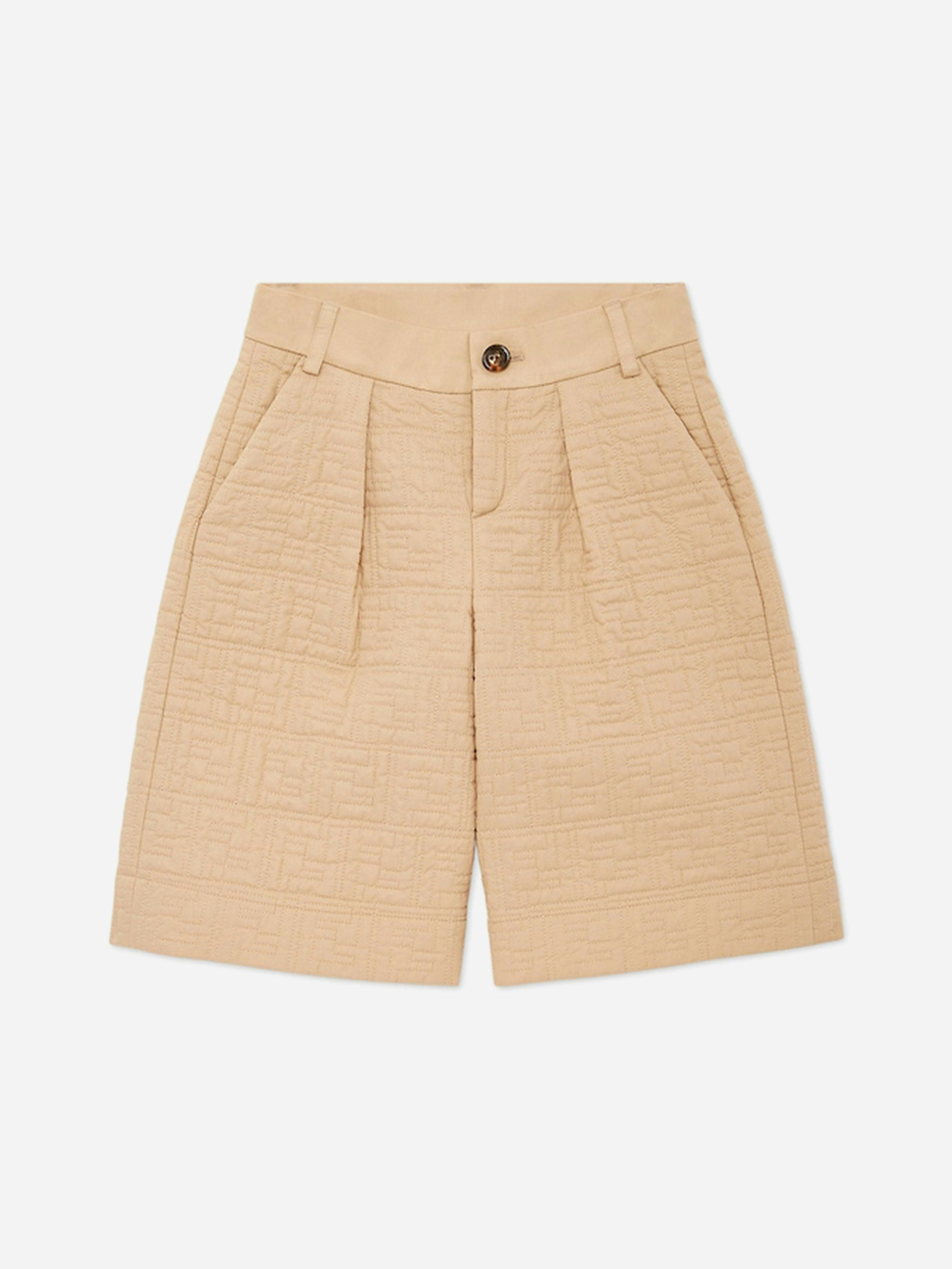 Fendi Kids Boys Beige Fendi Ff Quilted Shorts In - 14 Yrs