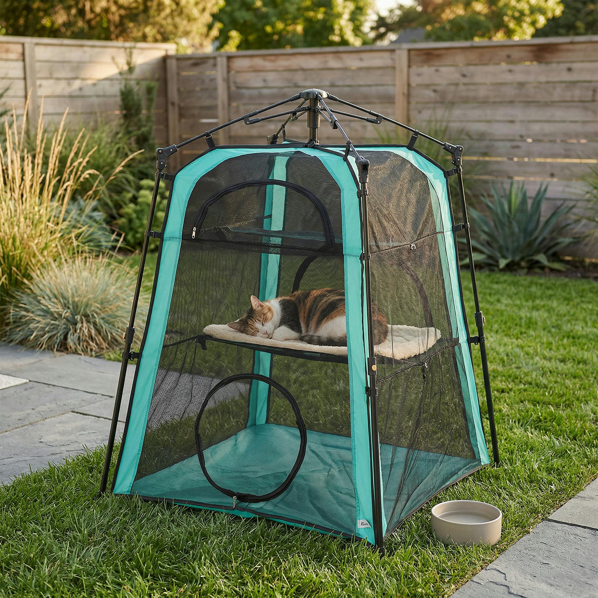 Pawhut Green 3-Tier Cat Tent, Portable Pet Tent For Indoor Outdoor - Cat Tent - 107 X 107 X 137 Cm