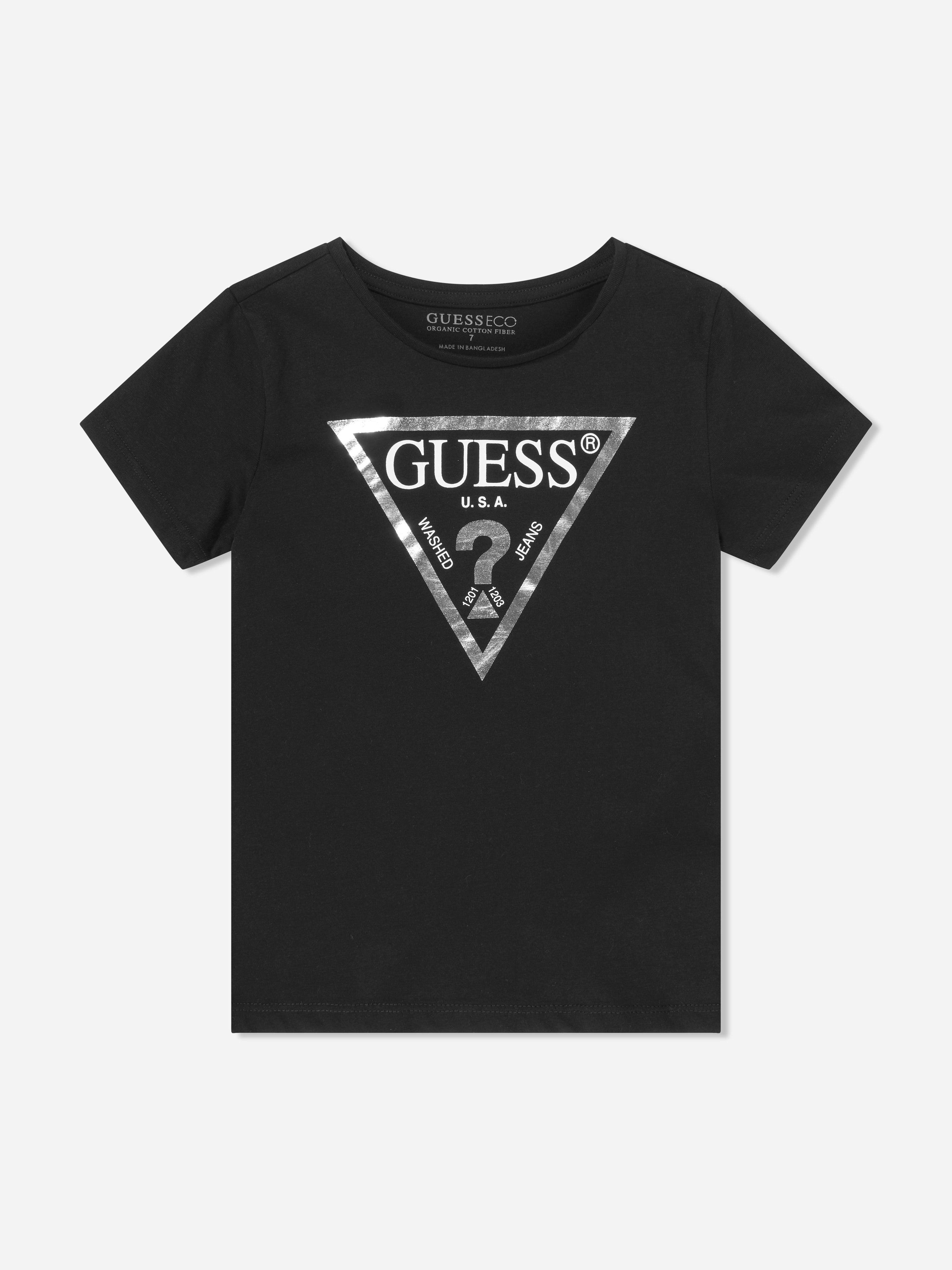 Guess Girls Black Logo T-Shirt In - 7 Yrs