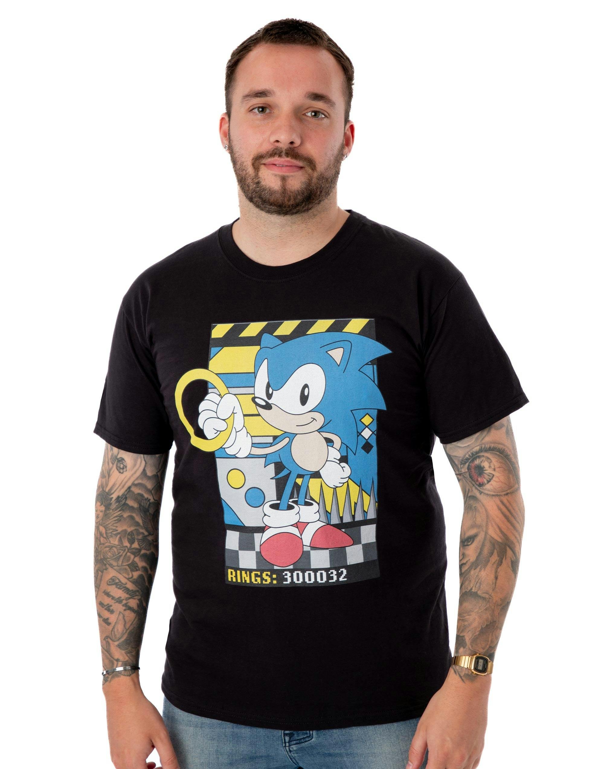 Vanilla Underground Men's Black Sonic The Hedgehog Classic Rings Short Sleeved T-Shirt - XXX-Large