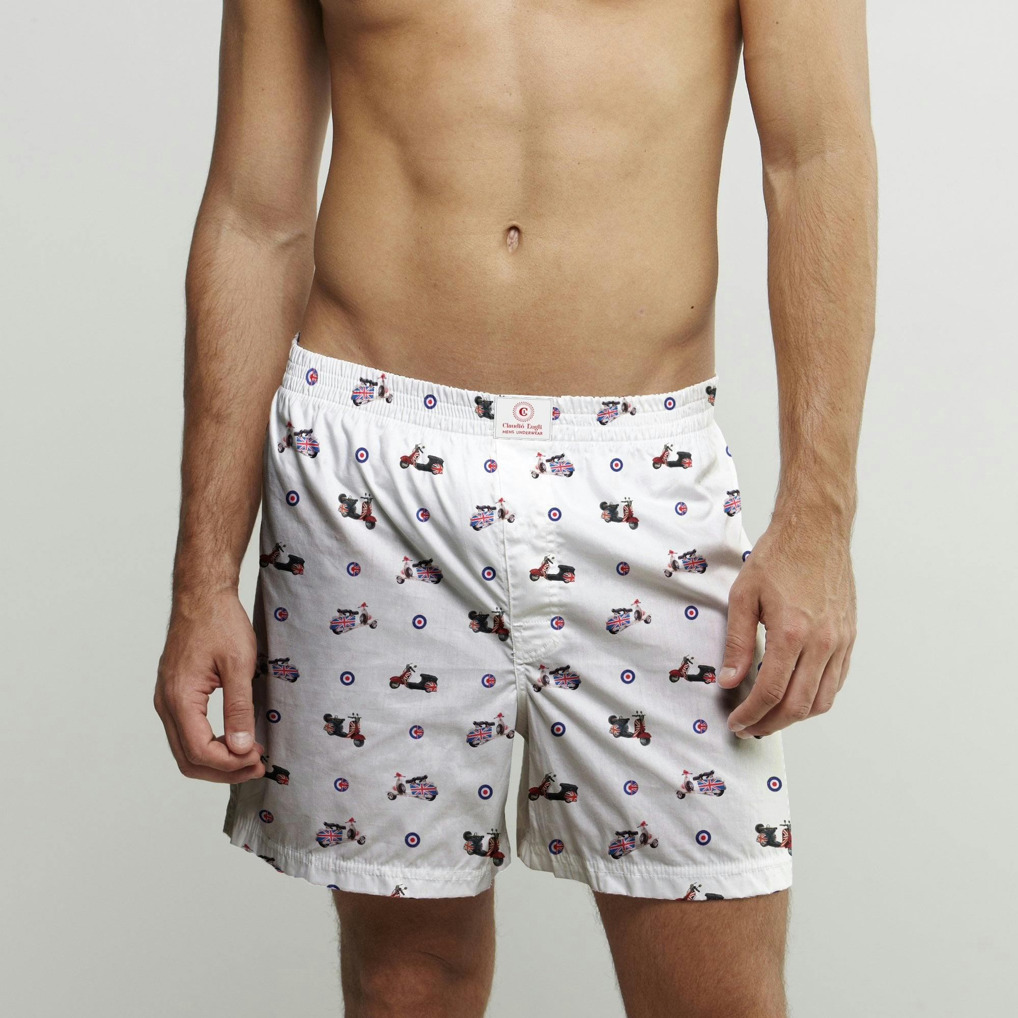 Claudio Lugli Men's White Vespa Cotton Poplin Print Boxer Shorts - Image 2