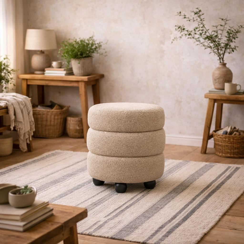 Rackhams Cream Antipodes Chenille Round 3 Tier Pouffe