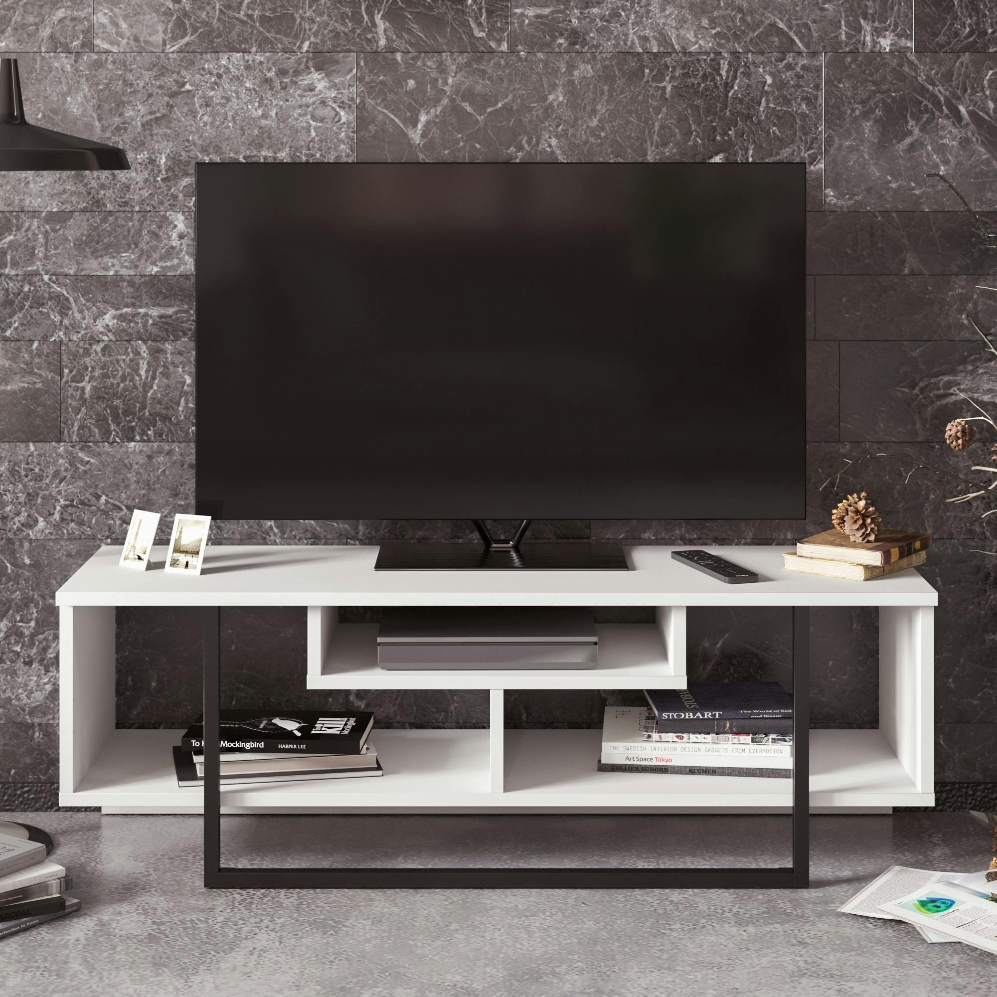 Rackhams White/Black Asal Modern Tv Stand Tv Unit Tv Cabinet For Tv's Up To 55"