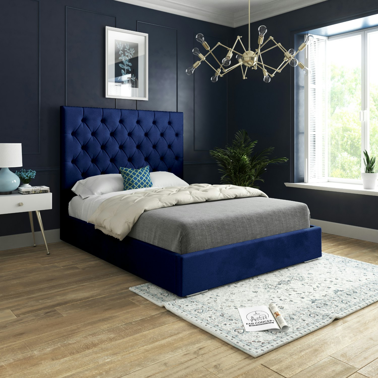 Rackhams Blue Alma Upholstered Soft Velvet Bed Frame - Double