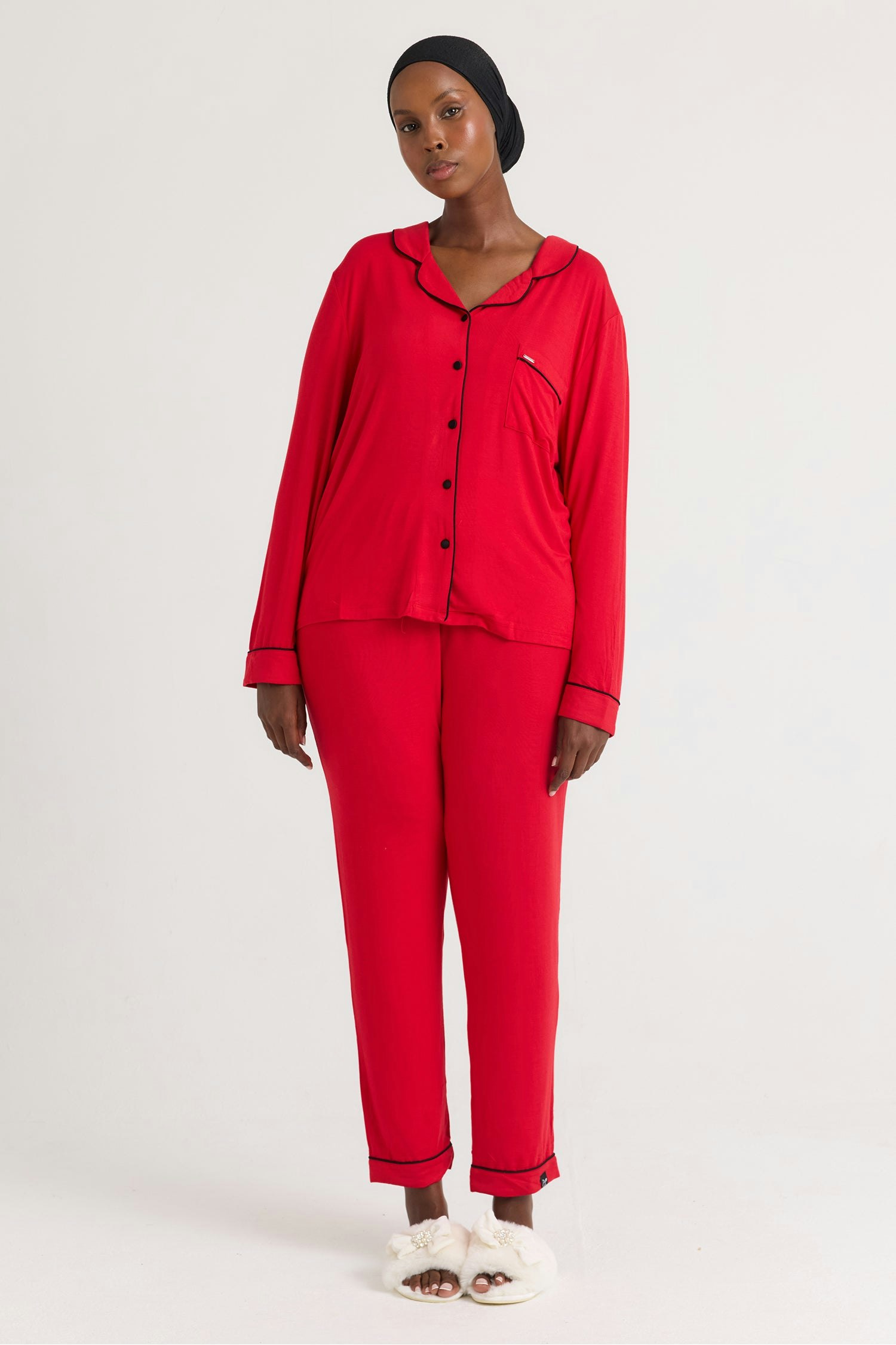 Pretty You London Women's Red Bamboo Long Pyjama Set - Uk 8