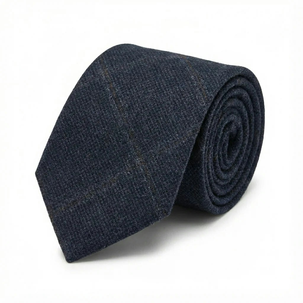 Truclothing Men's Wool Blend Herringbone Plaid Tweed Tie - Navy