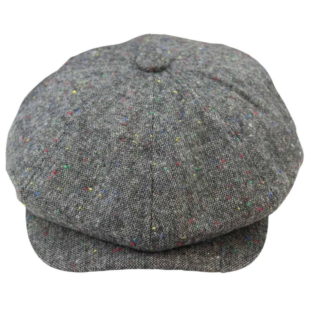Major Boys Brown/Grey 8 Panel Baker Cap Shelby Hat Wool Tweed Classic Razor - Medium