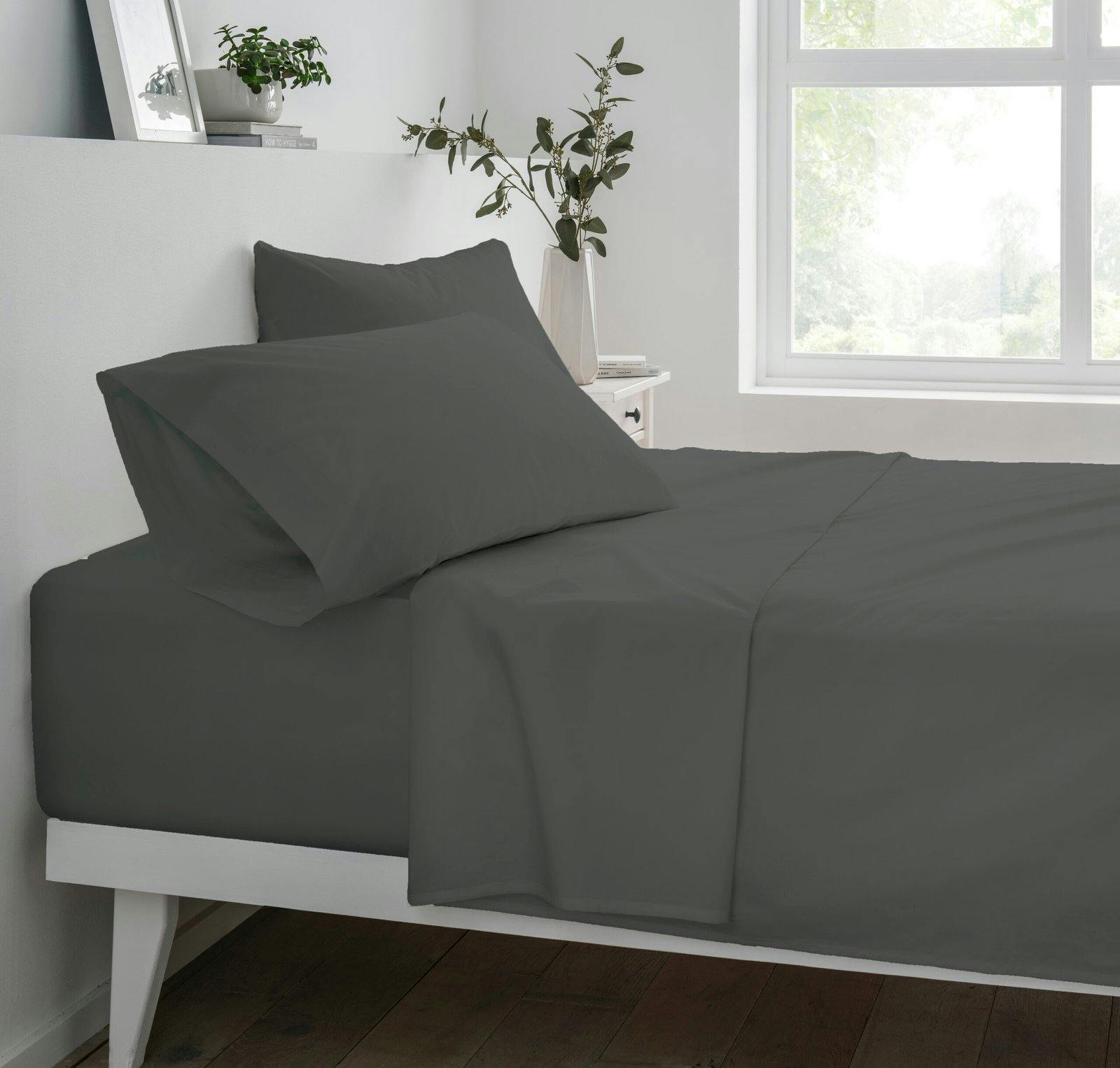 Rackhams Green Deluxe Fitted Sheet Or Pillowcase Pair - Charcoal - Pillow Case (50 X 75Cm)