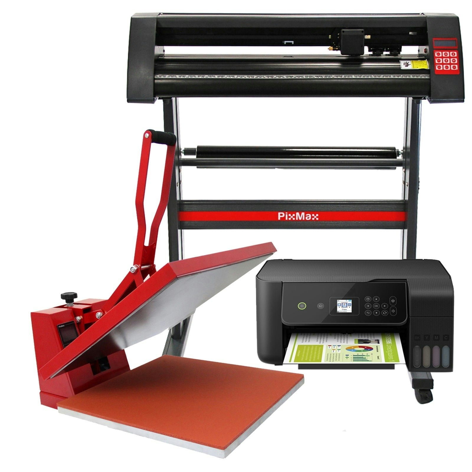 Rackhams Heat Press Clam 50 X 50Cm, Vinyl Cutter & Printer Bundle