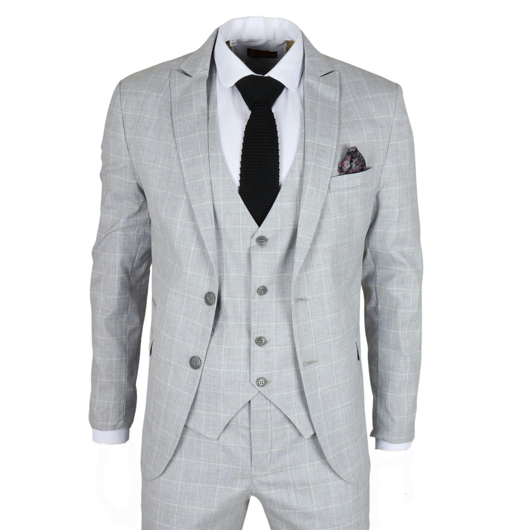 Infinity Leather Men's Grey Checked 3 Piece Suit Tailored Fit - 52" Jacket 46" Trousers