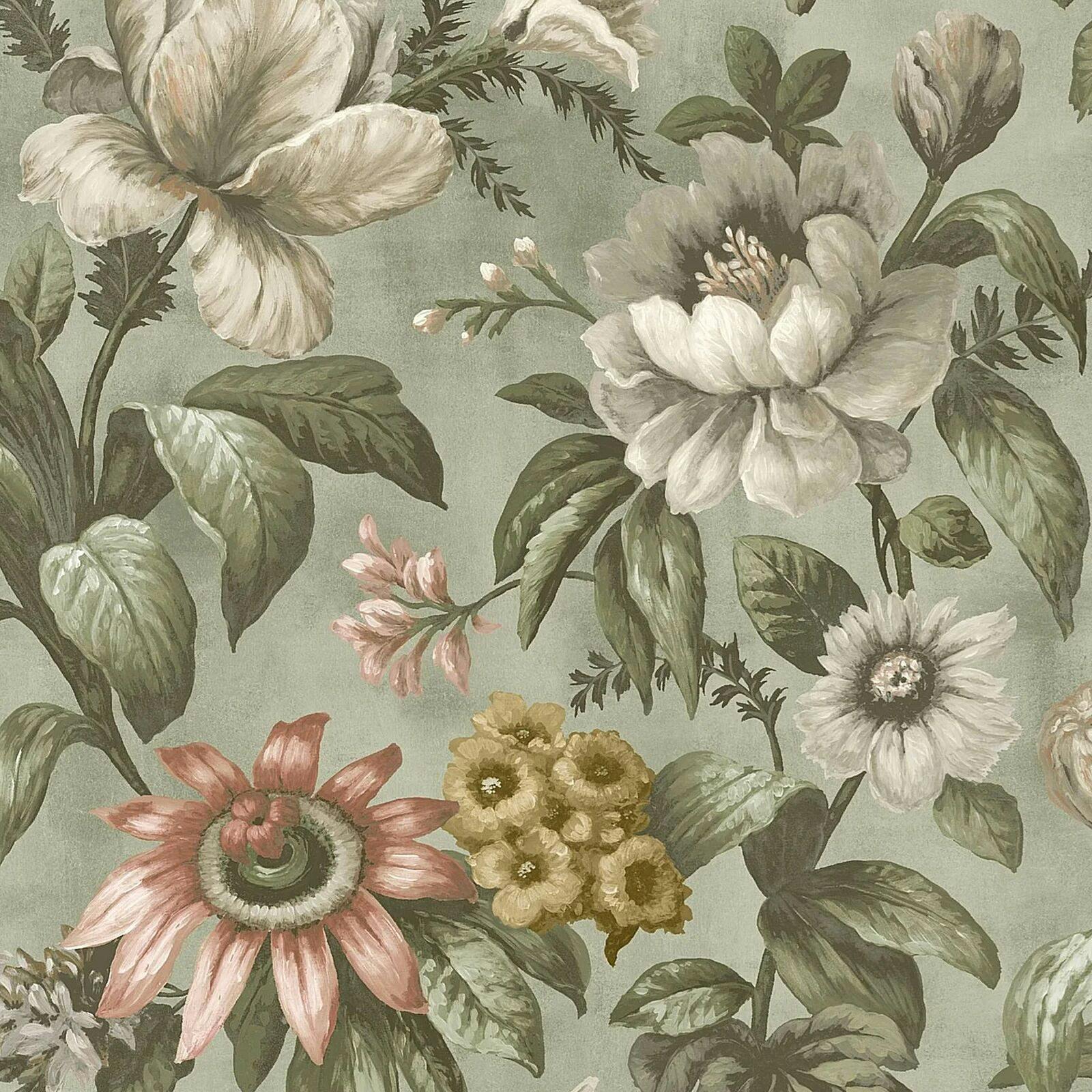 Superfresco Easy Green Gardenia Floral Wallpaper - Sage - 10M