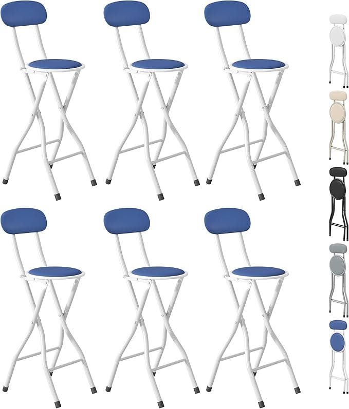 Rackhams White Folding Breakfast Bar Stool Padded High Chair Set Of 6