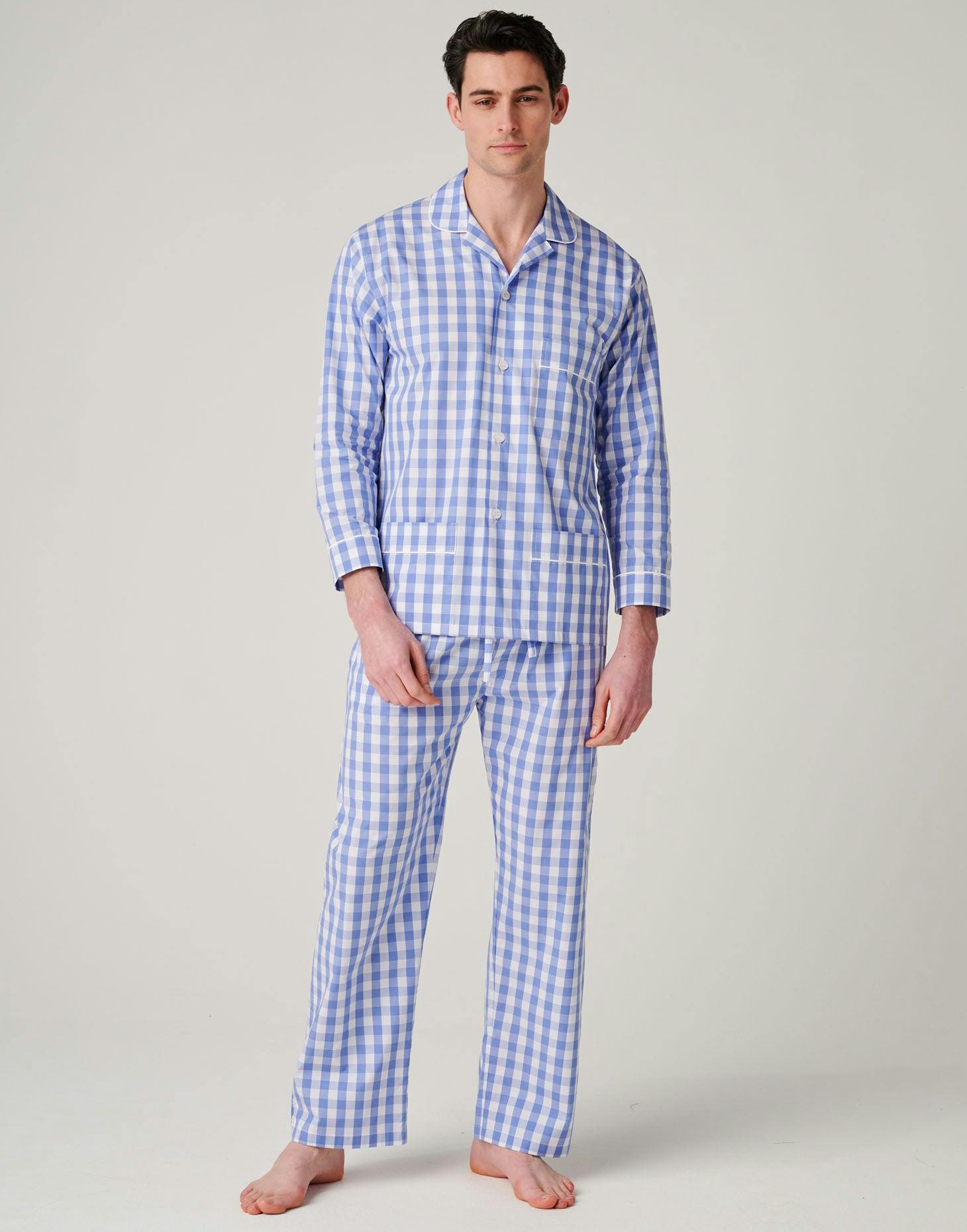 British Boxers Men's Blue Crisp Cotton Pyjama Set – Schoolhouse Gingham - XX-Large