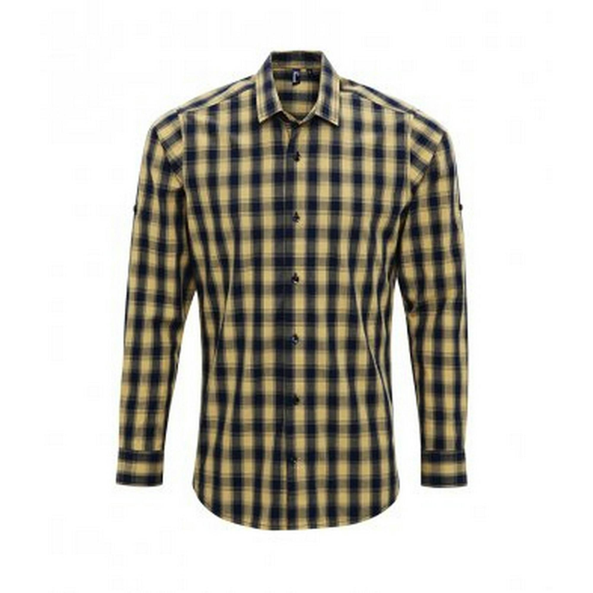 Premier (L, Camel/Navy) Mens Mulligan Check Long Sleeve Shirt - Image 3