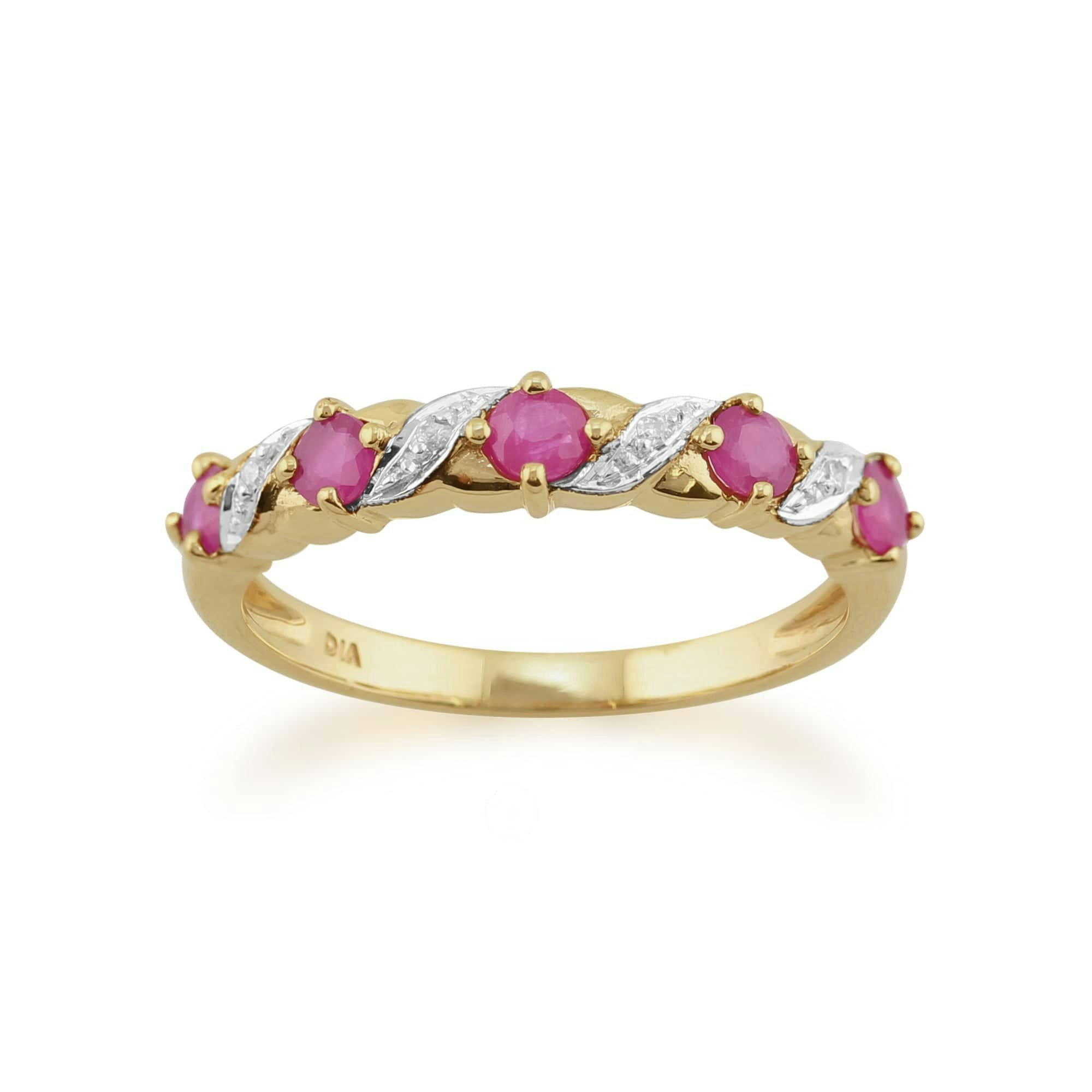 Gemondo Yellow/Gold Classic Art Nouveau Round Ruby & Diamond Half Eternity Ring In 9Ct - U