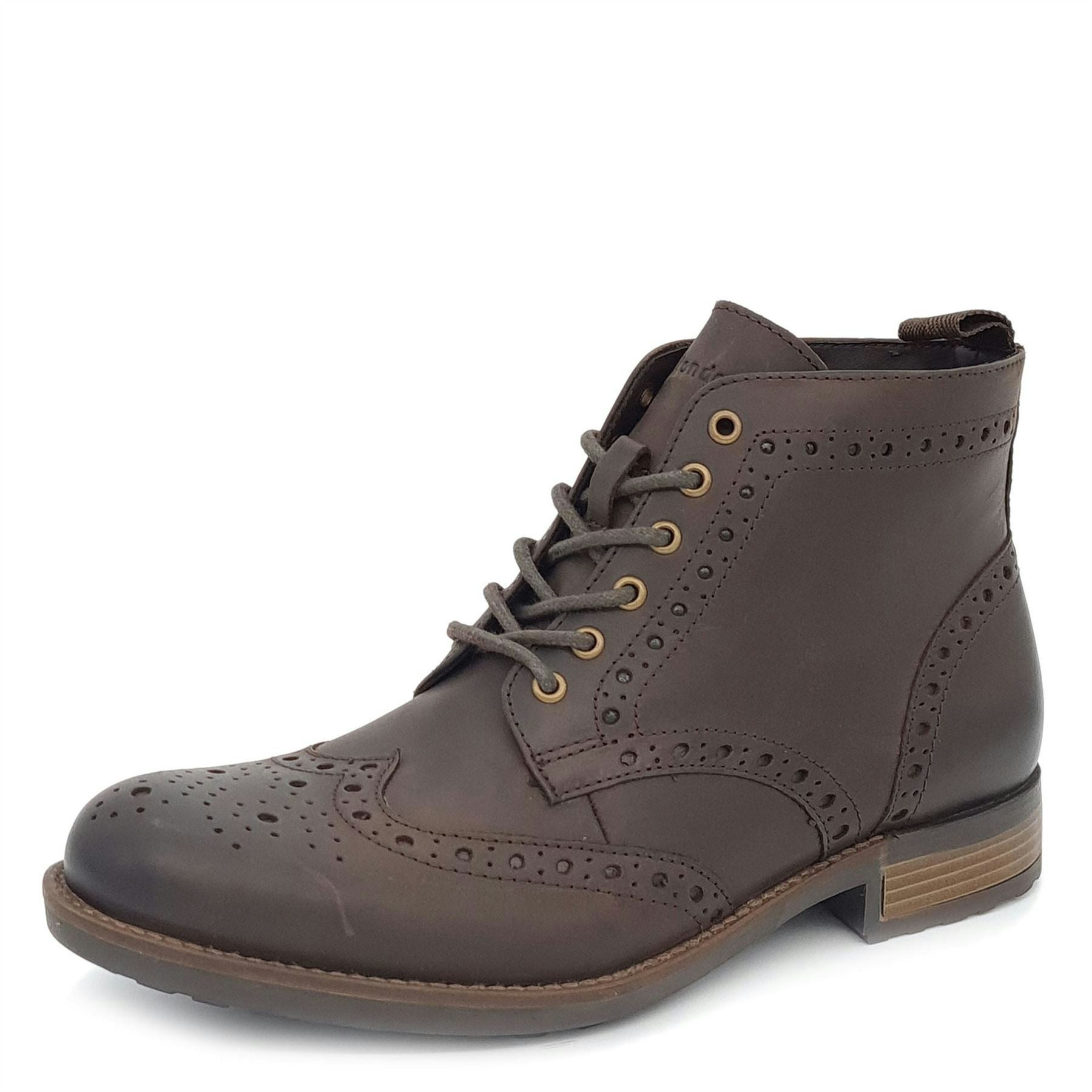Hx London Brown Kingston Brogue Lace Up Leather Boots - 9 Uk