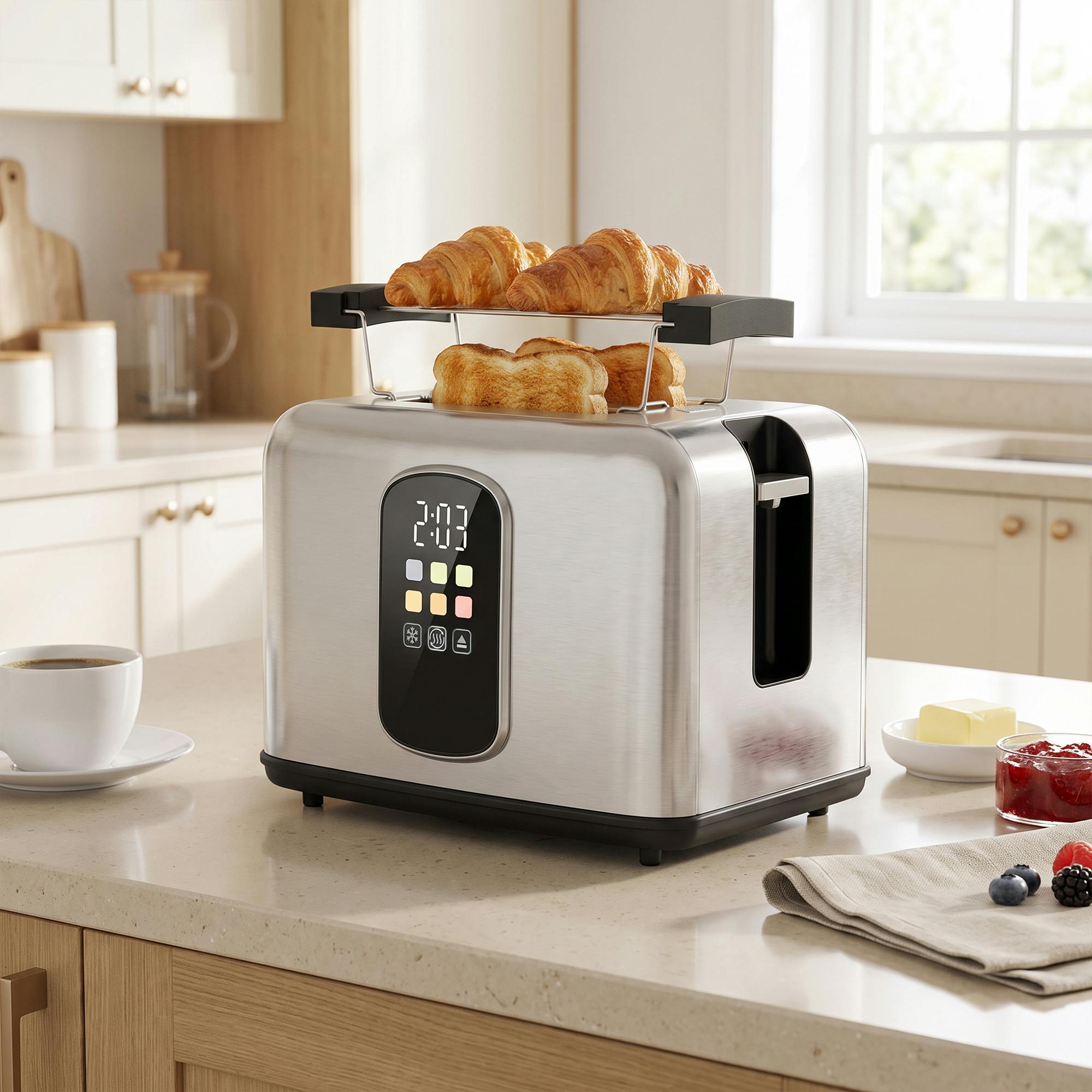 Homcom Unisex Silver 2 Slice Toaster With Touch Screen, Led Countdown, 6 Browning Levels In - Image 3