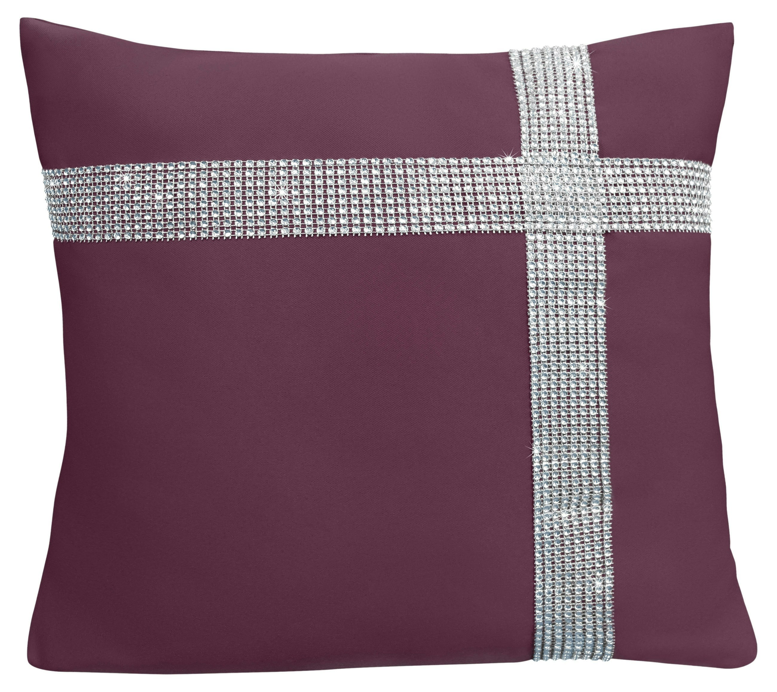 Rackhams Diamonte Detail Soft Touch Matte Fabric Scatter Cushion - 43Cm X 43Cm - Plum