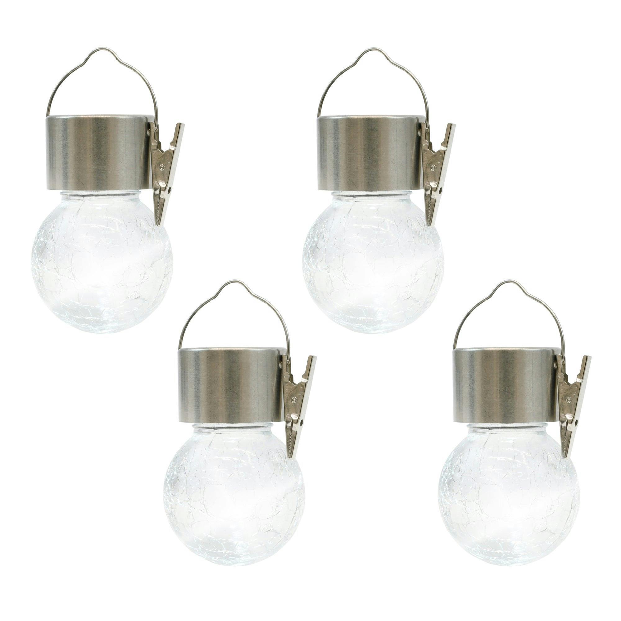 Rackhams Dark/Light Pack Of 4 Solar Hanging Lights – Crackle Glass Ball Led Lights