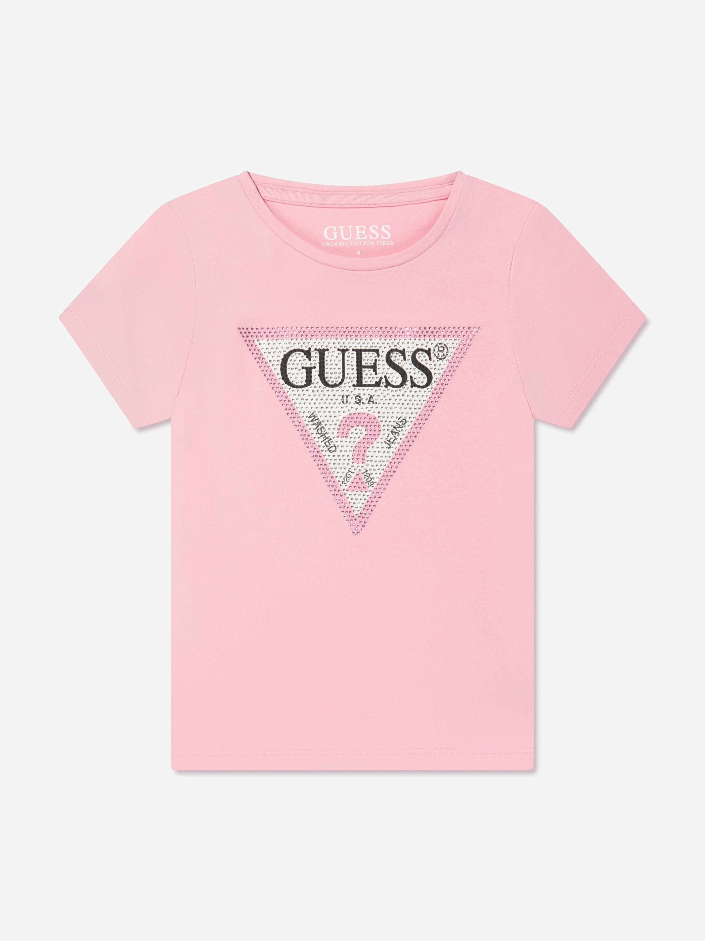 Guess Girls Pink Logo Print T-Shirt In - 8 Yrs