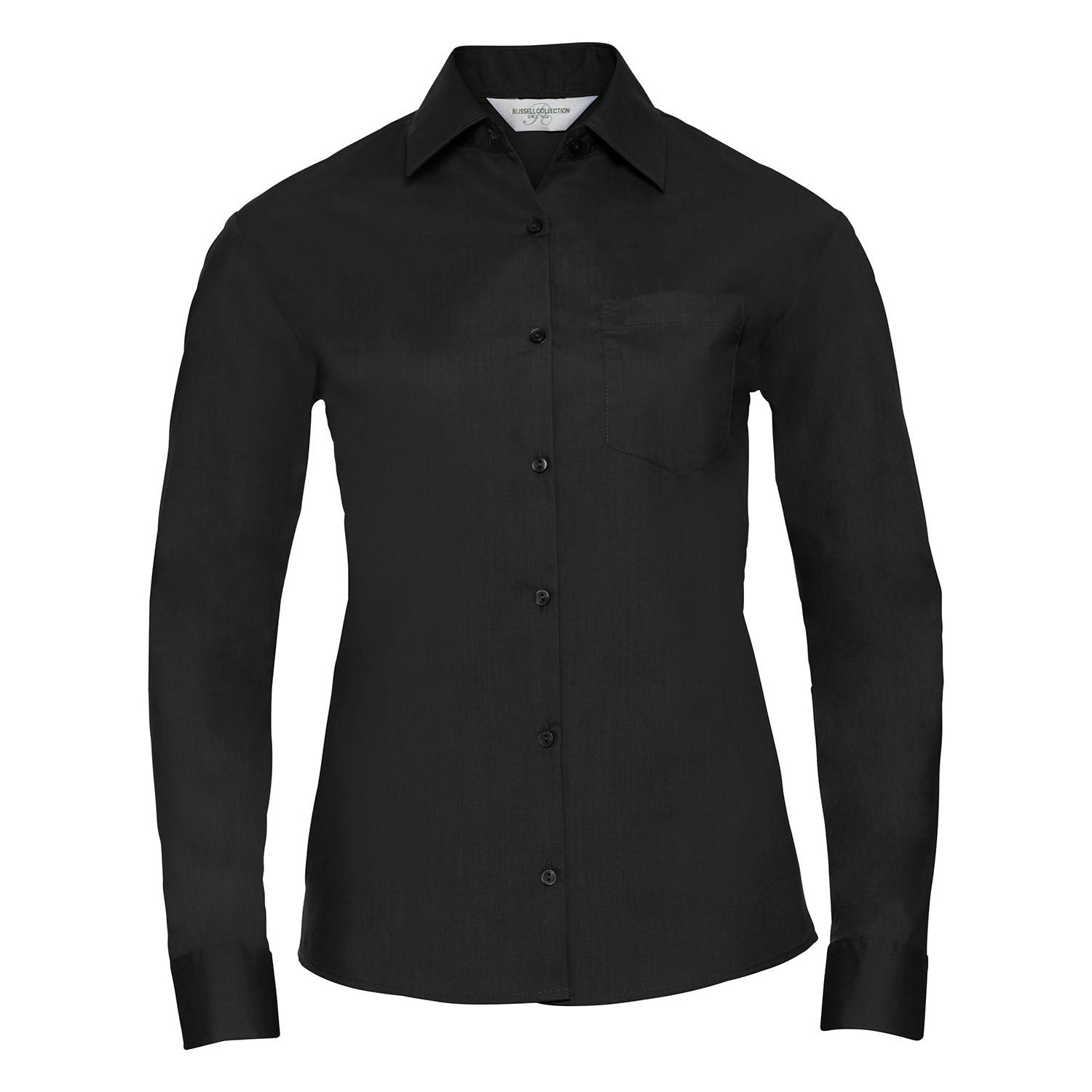 Russell Collection Women's Black Poplin Easy-Care Long-Sleeved Shirt - 4XL - 65% Polyester/35% Cotton Poplin