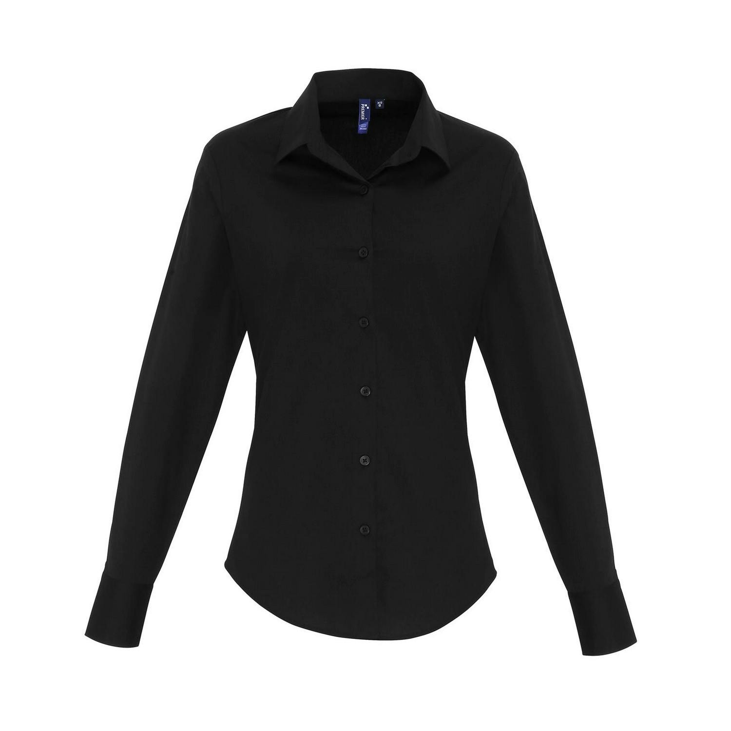 Premier Women's Black Poplin Stretch Long-Sleeved Shirt In | Size: 16 - Image 2